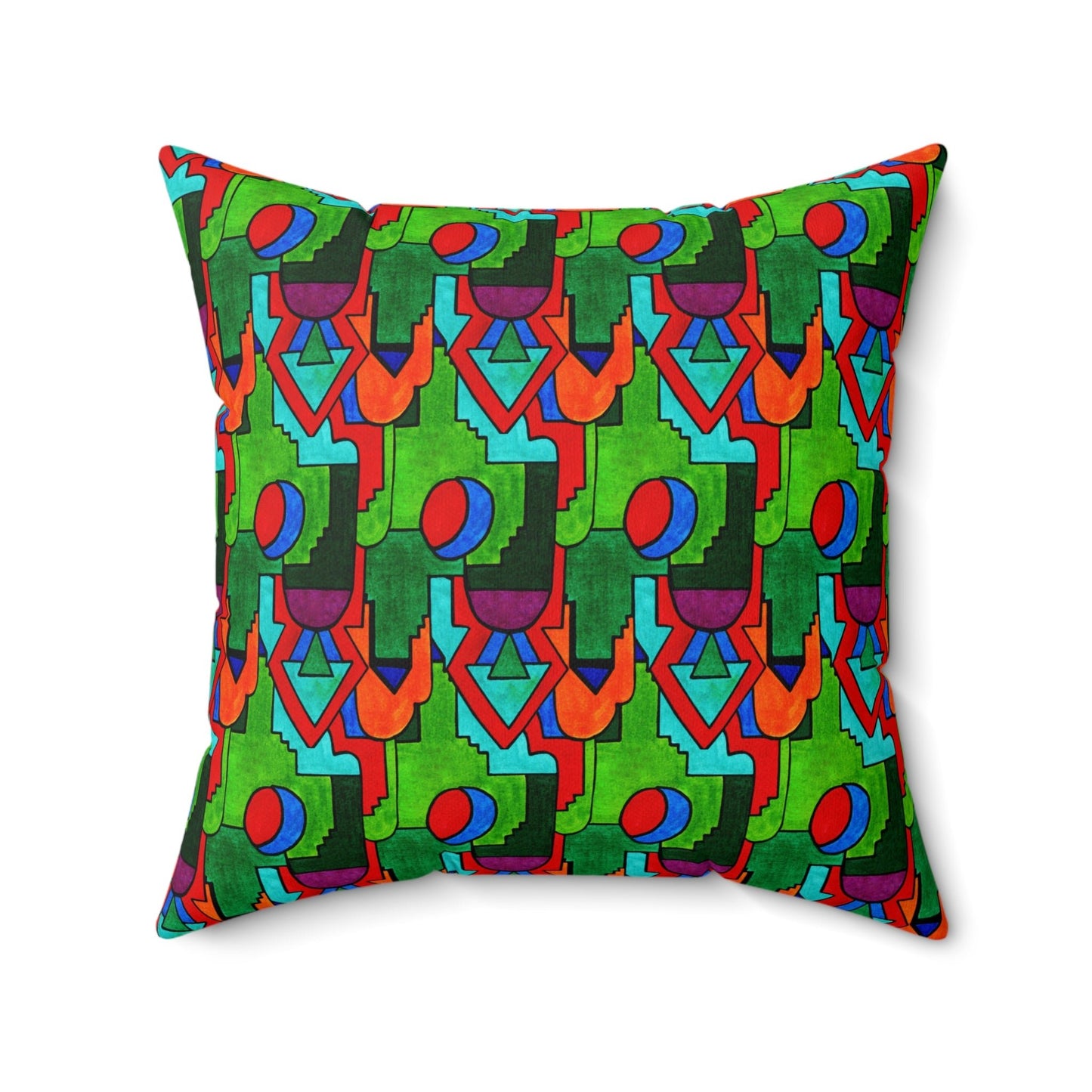 Maximalist Abstract Geometric Drawing Art Deco Vibe Geometric Pattern Square Throw Pillow - POP DECO