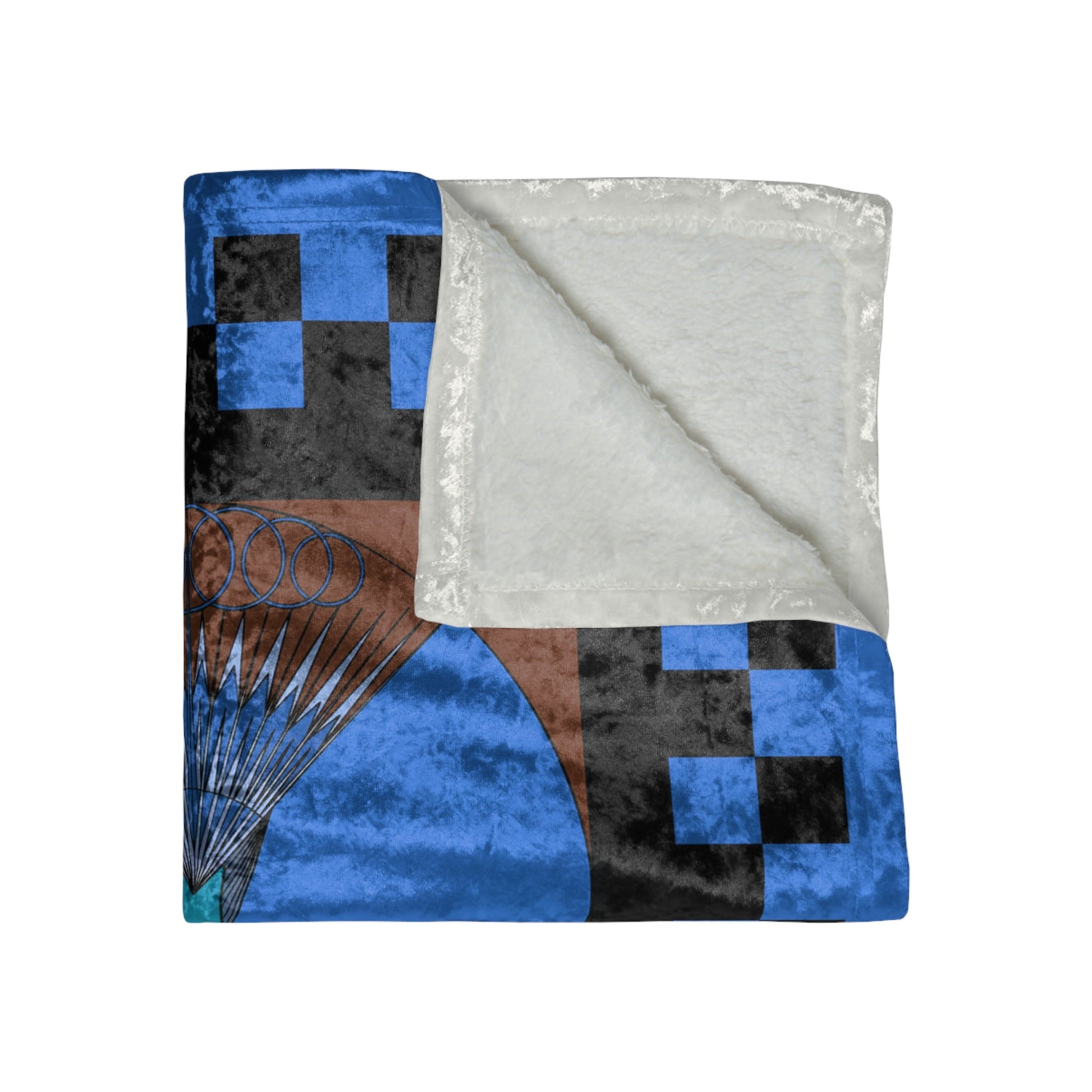 Maximalist Esoterica Crushed Velvet Blanket | Black and Blue Checkered Throw - POP DECO