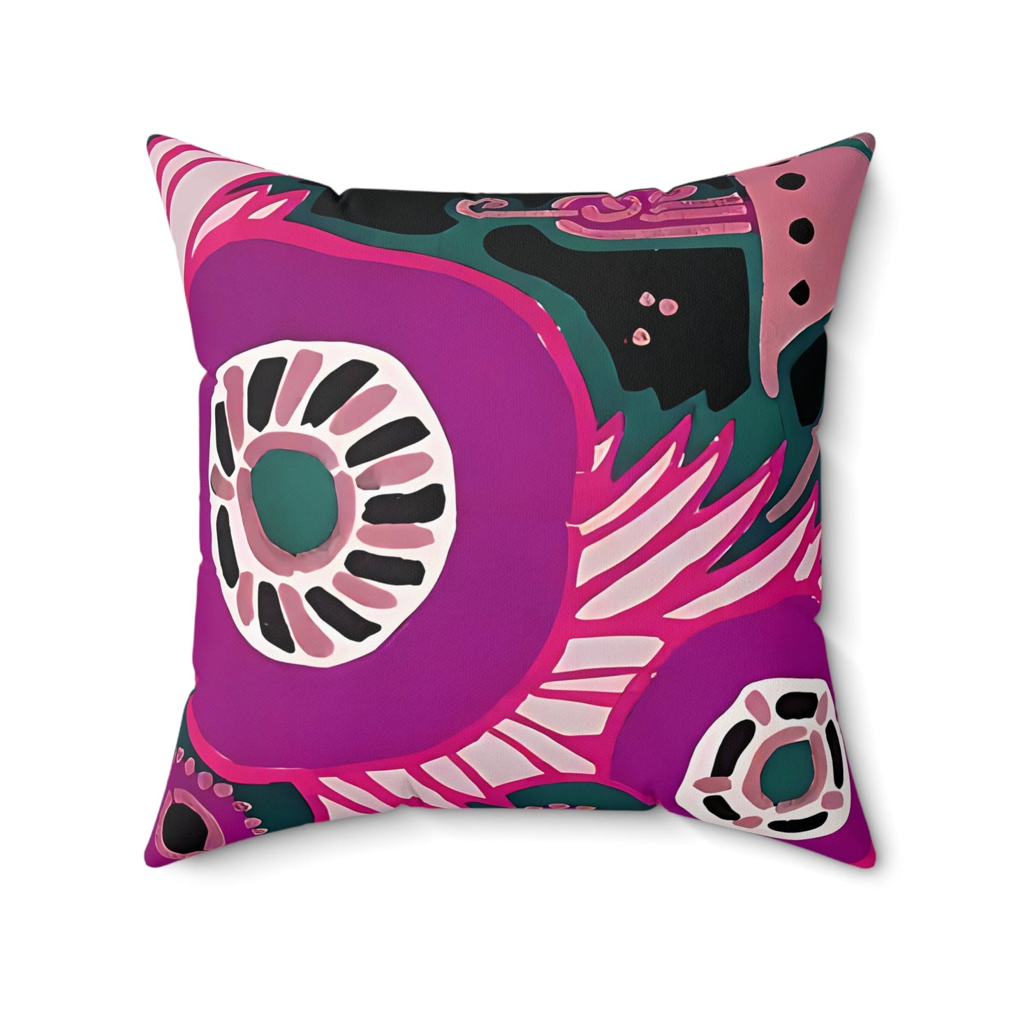 Maximalist Floral Jewel Tone Pink and Green Throw Pillow - POP DECO