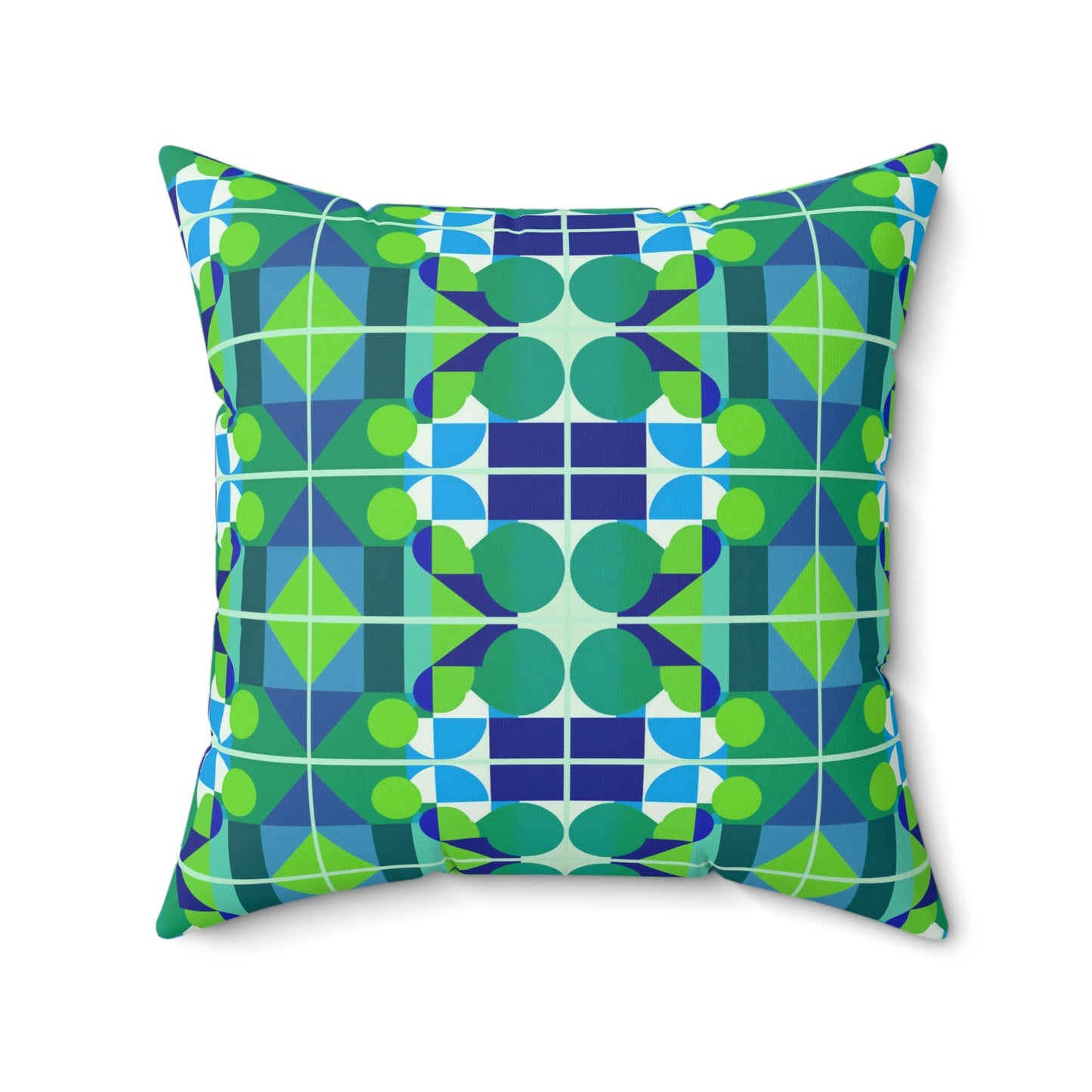 Mid Century Modern Blue and Green Abstract Geometric Pop Art Square Pillow - POP DECO