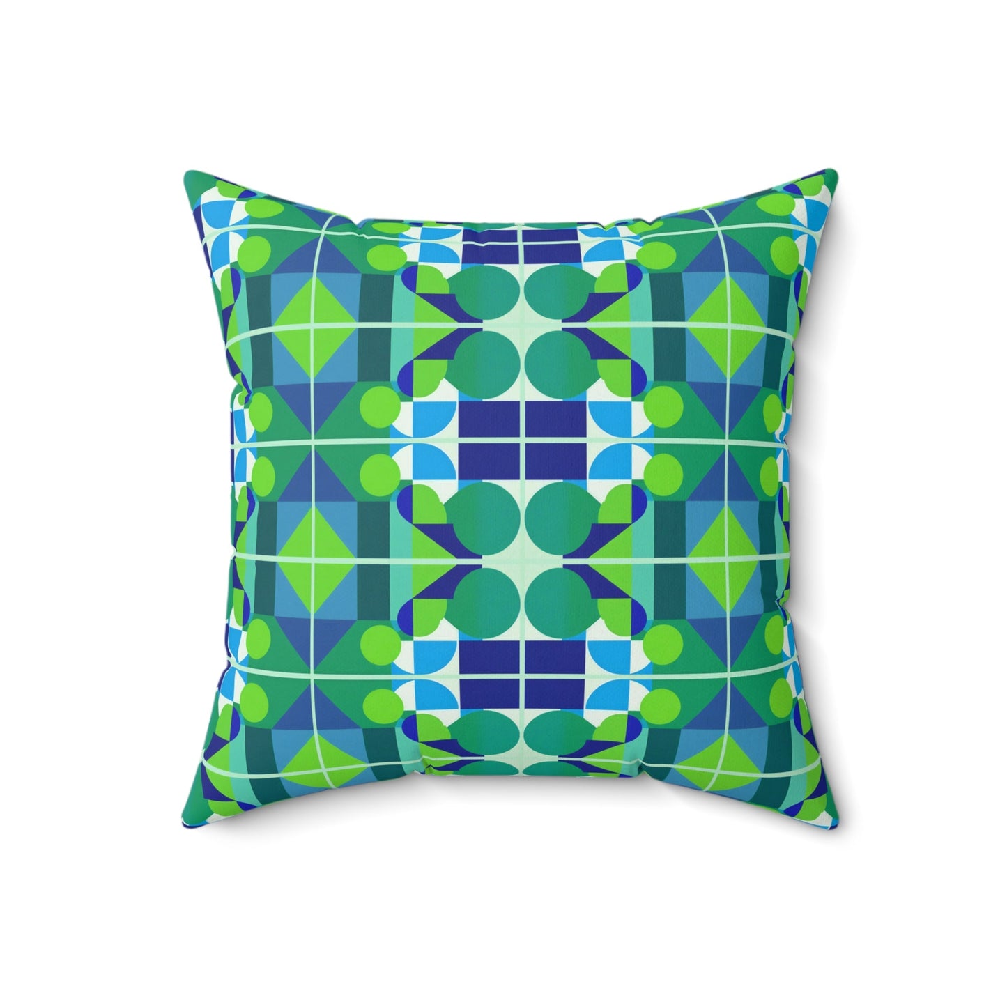 Mid Century Modern Blue and Green Abstract Geometric Pop Art Square Pillow - POP DECO