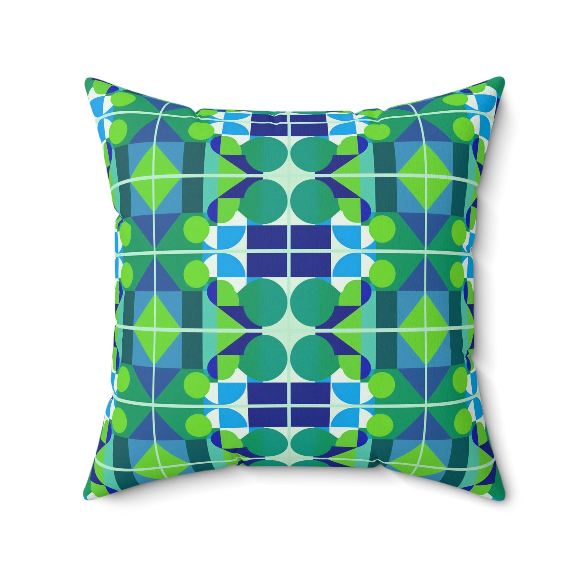 Mid Century Modern Blue and Green Abstract Geometric Pop Art Square Pillow - POP DECO