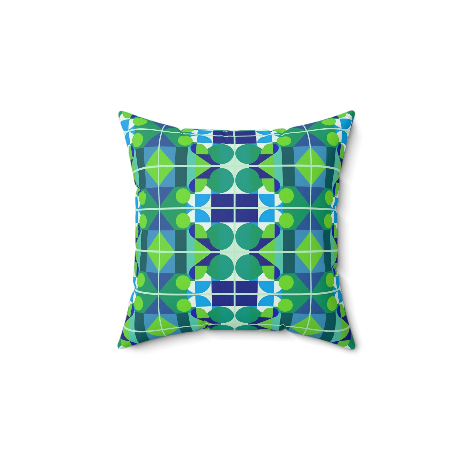 Mid Century Modern Blue and Green Abstract Geometric Pop Art Square Pillow - POP DECO