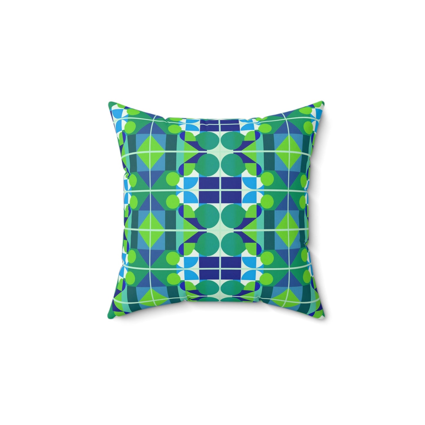 Mid Century Modern Blue and Green Abstract Geometric Pop Art Square Pillow - POP DECO