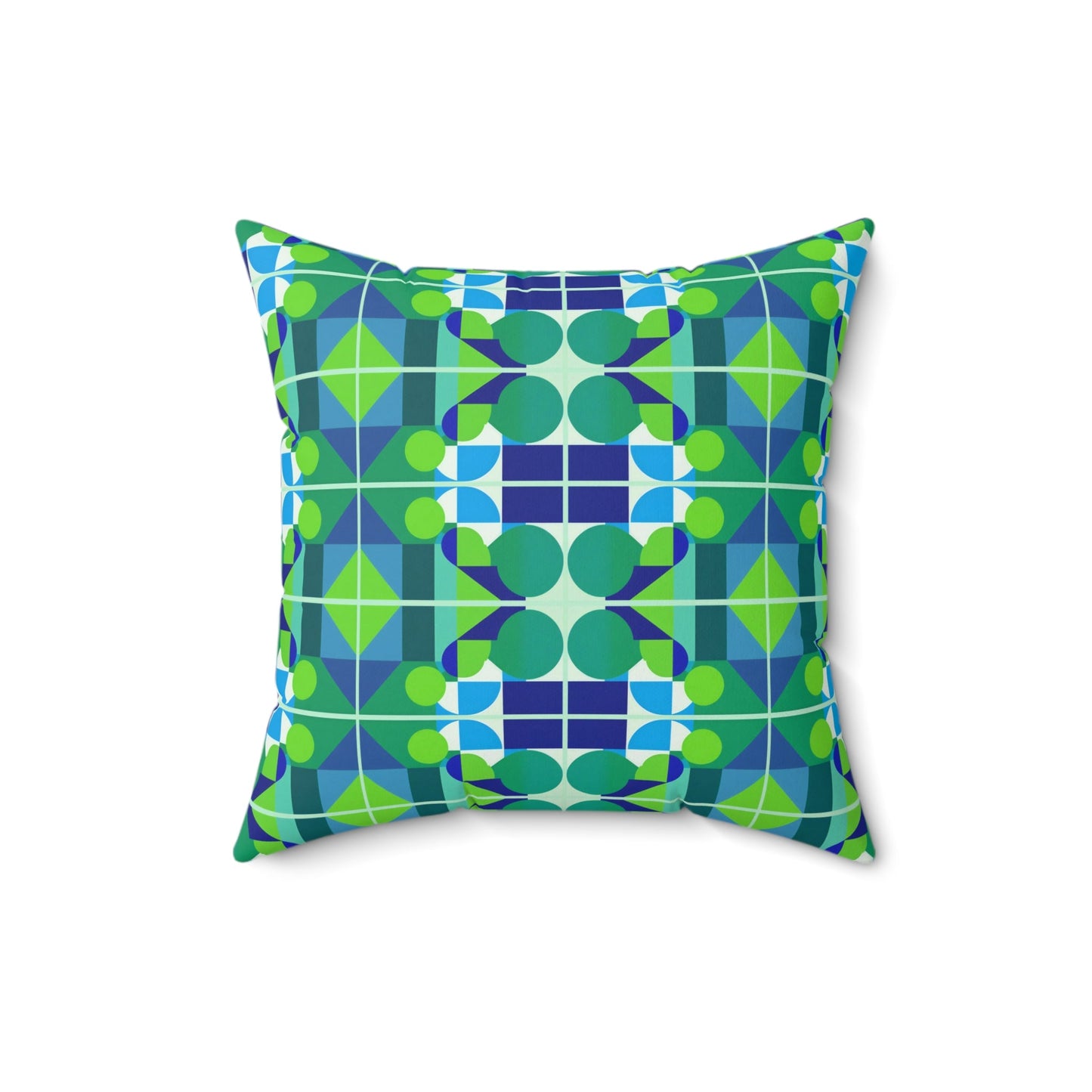 Mid Century Modern Blue and Green Abstract Geometric Pop Art Square Pillow - POP DECO