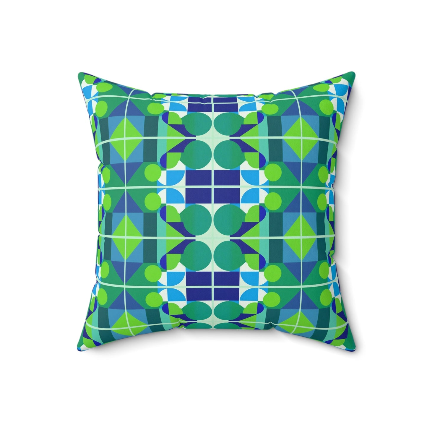 Mid Century Modern Blue and Green Abstract Geometric Pop Art Square Pillow - POP DECO