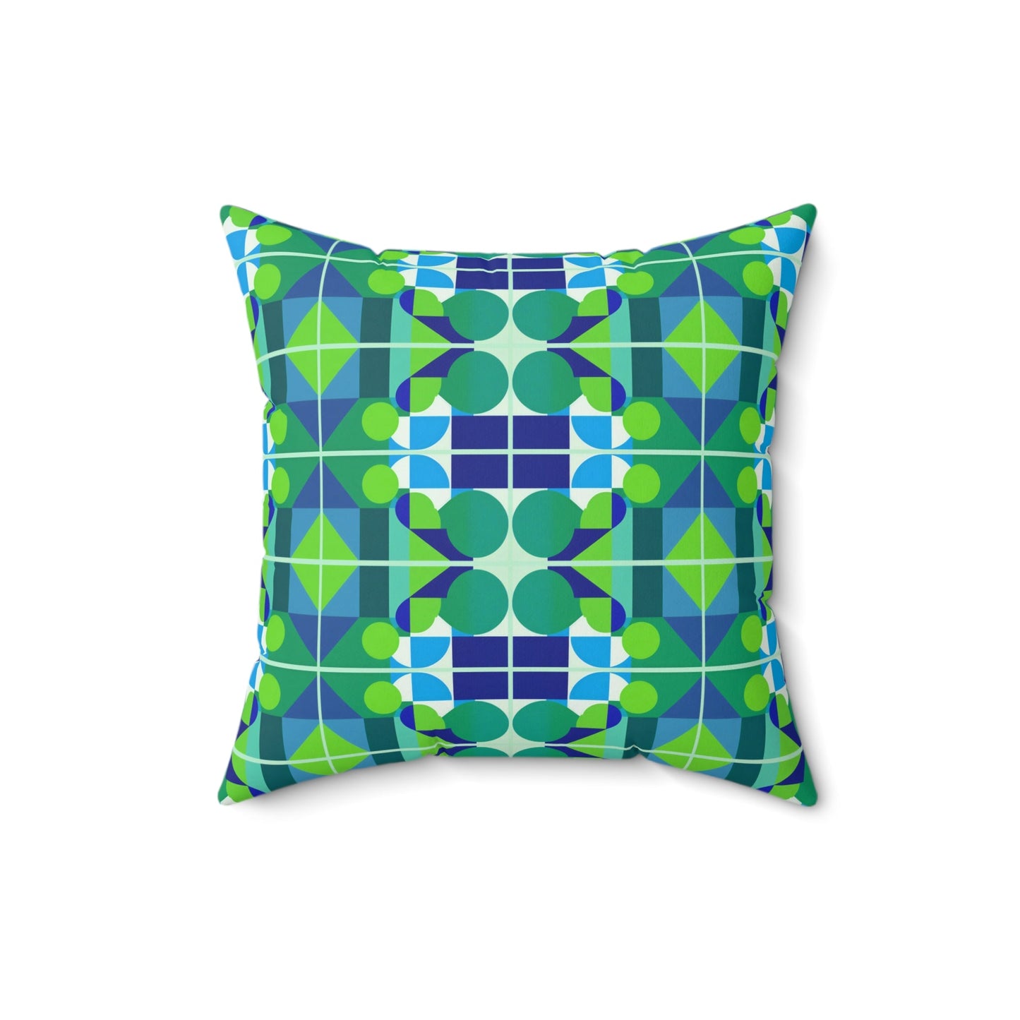 Mid Century Modern Blue and Green Abstract Geometric Pop Art Square Pillow - POP DECO