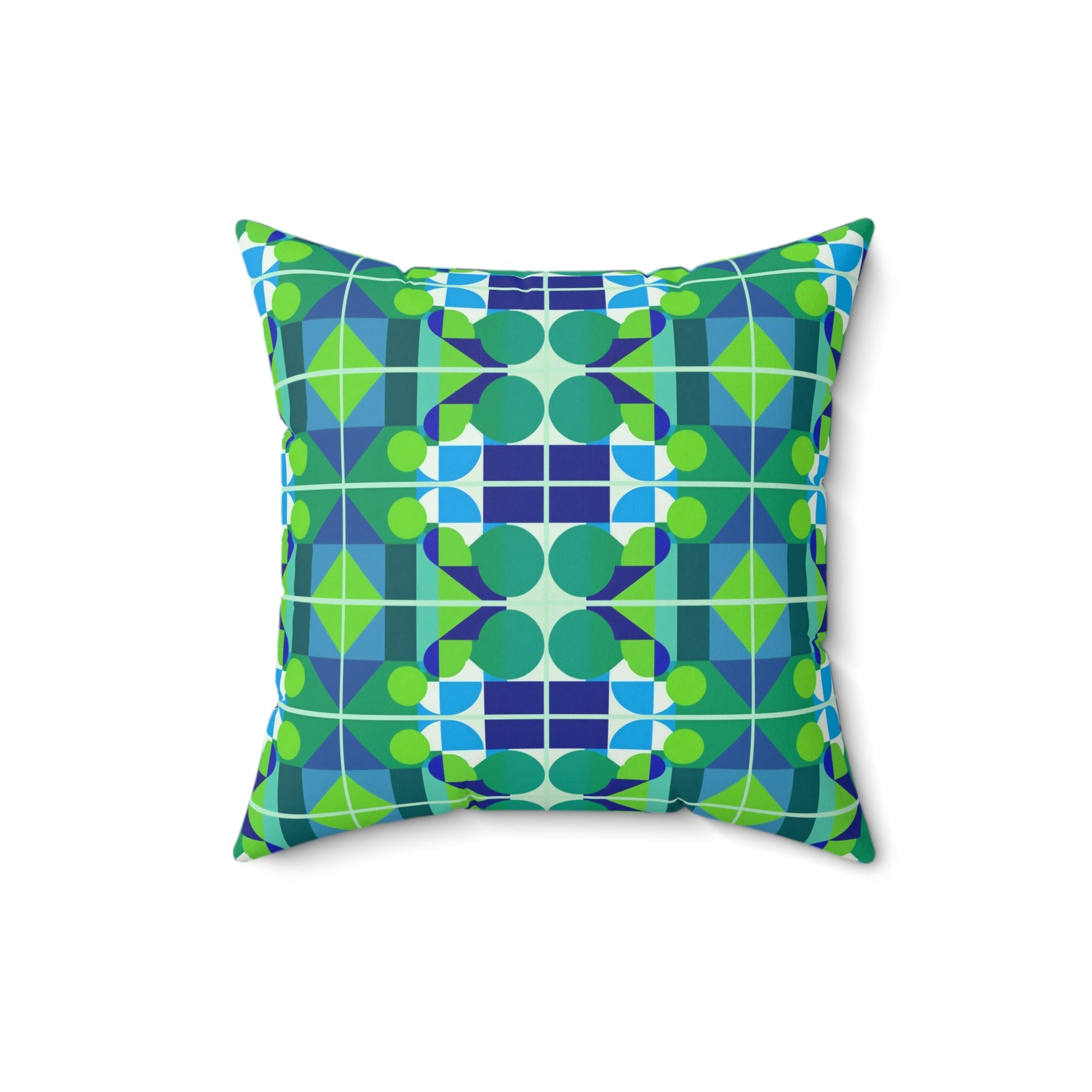 Mid Century Modern Blue and Green Abstract Geometric Pop Art Square Pillow - POP DECO