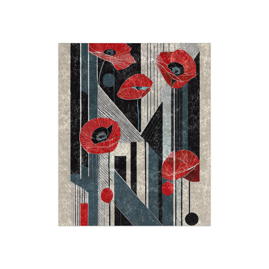 Pop Deco Abstract Art Deco Floral Crushed Velvet Blanket | Red Poppies Elegant Throw - POP DECO