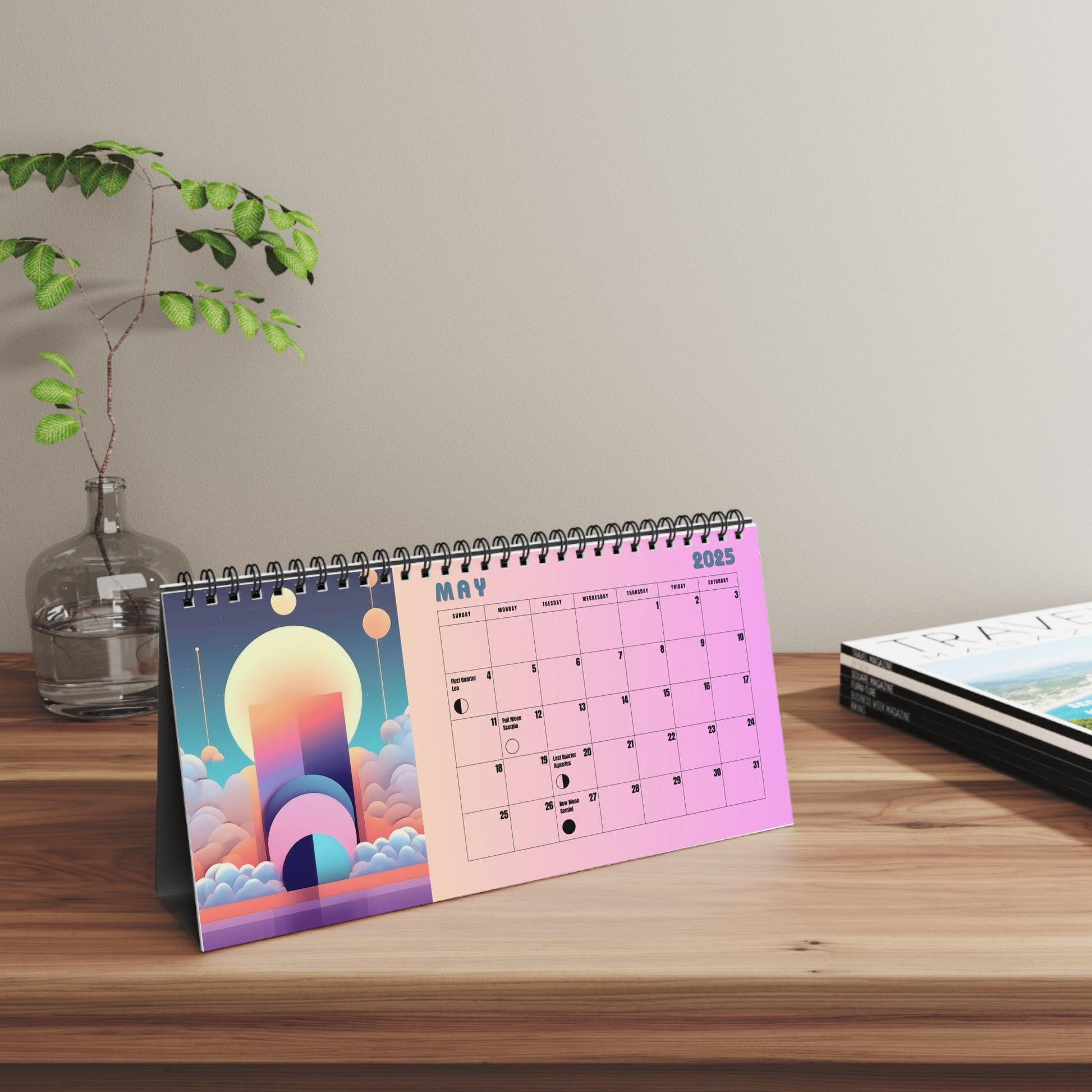 Pop Deco Ethereal Moon 2025 Desktop Calendar | Pastel Cosmos Lunar Calendar 2025 - POP DECO