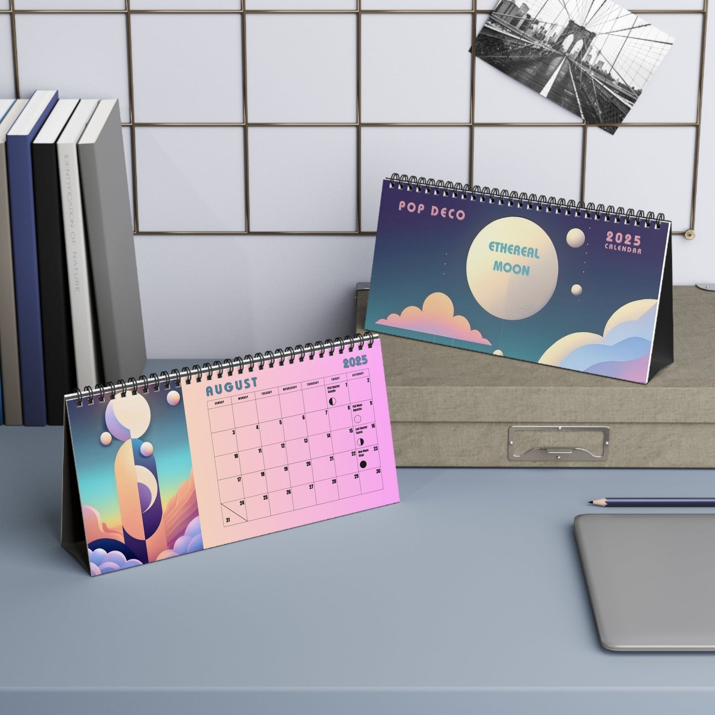 Pop Deco Ethereal Moon 2025 Desktop Calendar | Pastel Cosmos Lunar Calendar 2025 - POP DECO