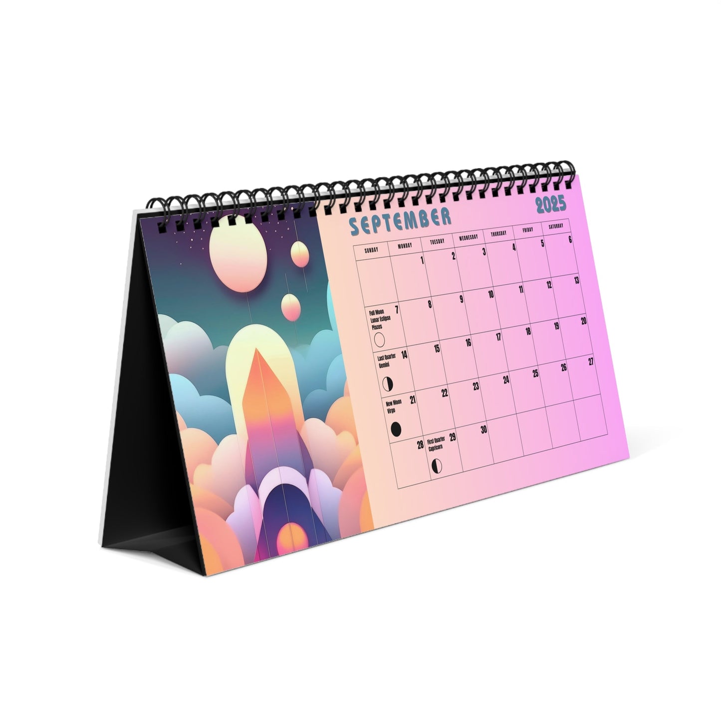 Pop Deco Ethereal Moon 2025 Desktop Calendar | Pastel Cosmos Lunar Calendar 2025 - POP DECO