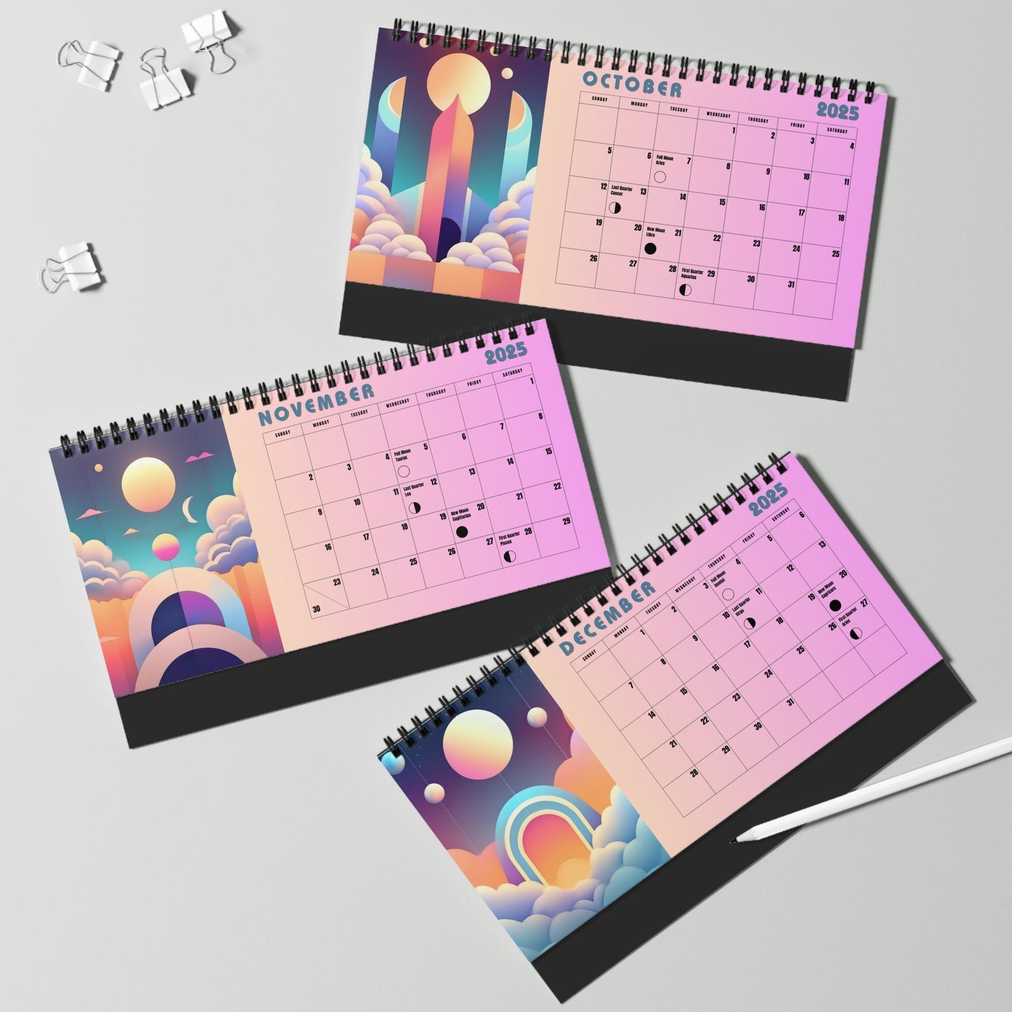 Pop Deco Ethereal Moon 2025 Desktop Calendar | Pastel Cosmos Lunar Calendar 2025 - POP DECO