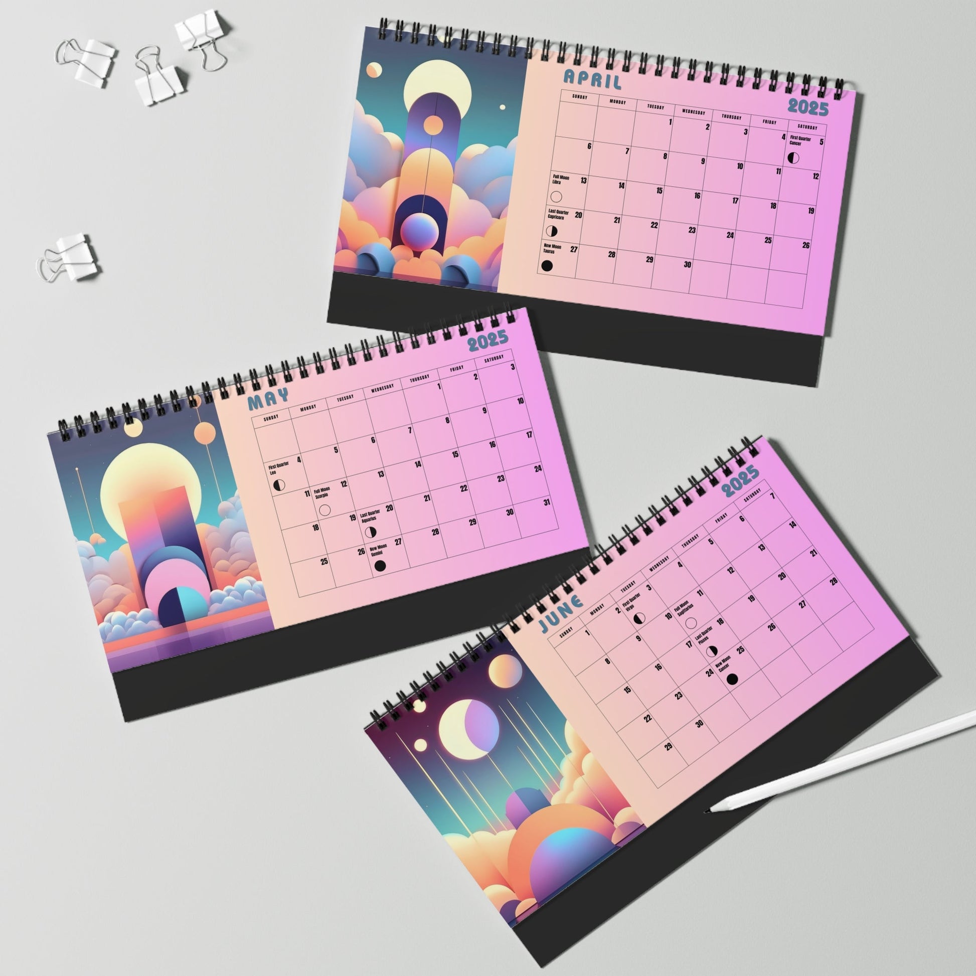 Pop Deco Ethereal Moon 2025 Desktop Calendar | Pastel Cosmos Lunar Calendar 2025 - POP DECO