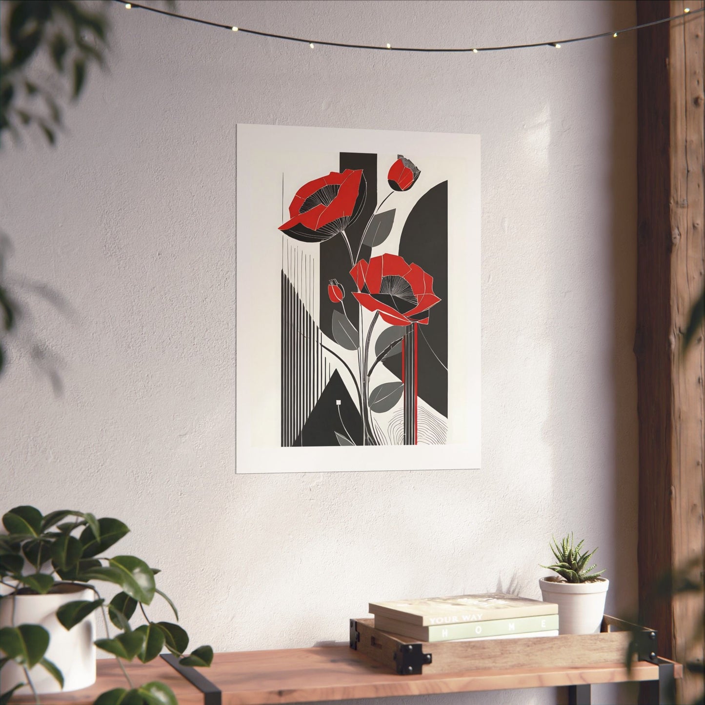 Pop Deco Floral Abstract Art Deco Red Poppies Poster Wall Art - POP DECO