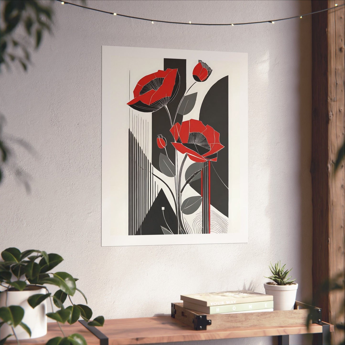 Pop Deco Floral Abstract Art Deco Red Poppies Poster Wall Art - POP DECO