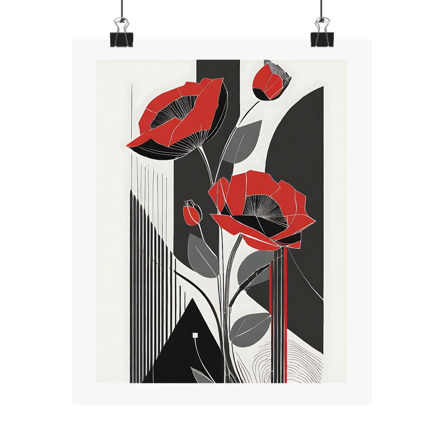 Pop Deco Floral Abstract Art Deco Red Poppies Poster Wall Art - POP DECO