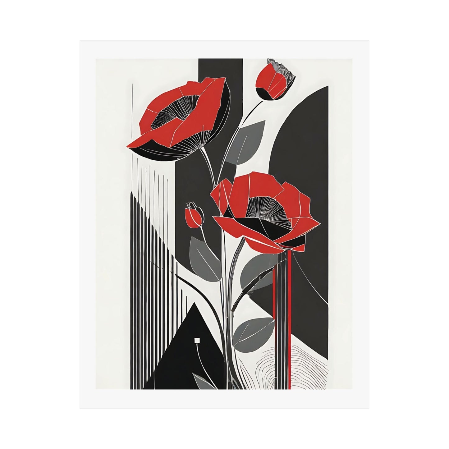 Pop Deco Floral Abstract Art Deco Red Poppies Poster Wall Art - POP DECO