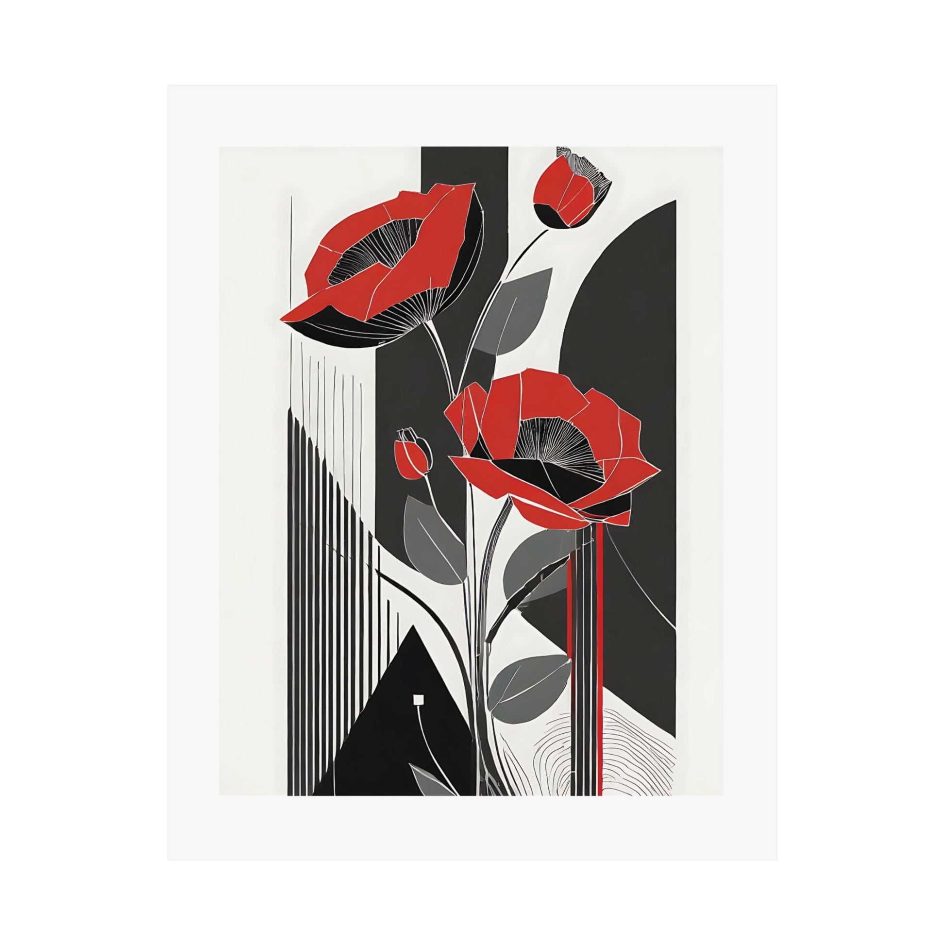 Pop Deco Floral Abstract Art Deco Red Poppies Poster Wall Art - POP DECO