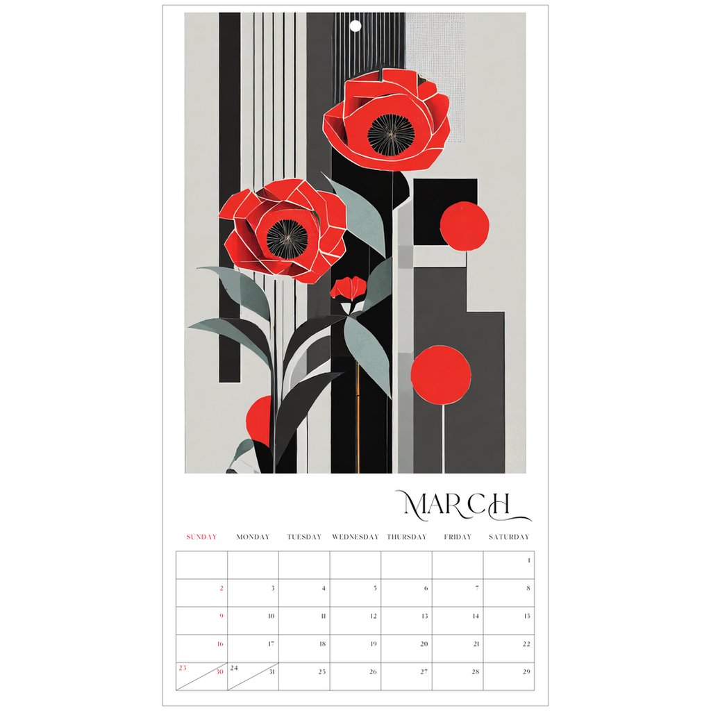 Pop Deco Red Poppies Art Deco 2025 Wall Calendar - POP DECO