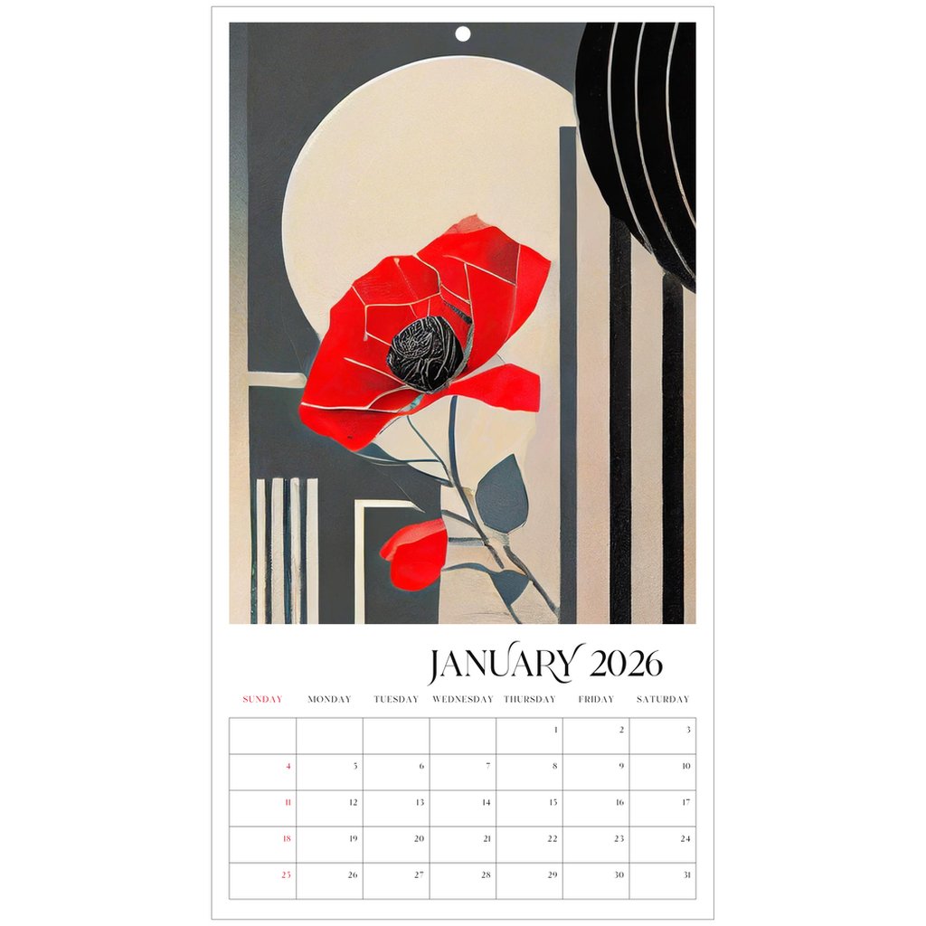 Pop Deco Red Poppies Art Deco 2025 Wall Calendar - POP DECO