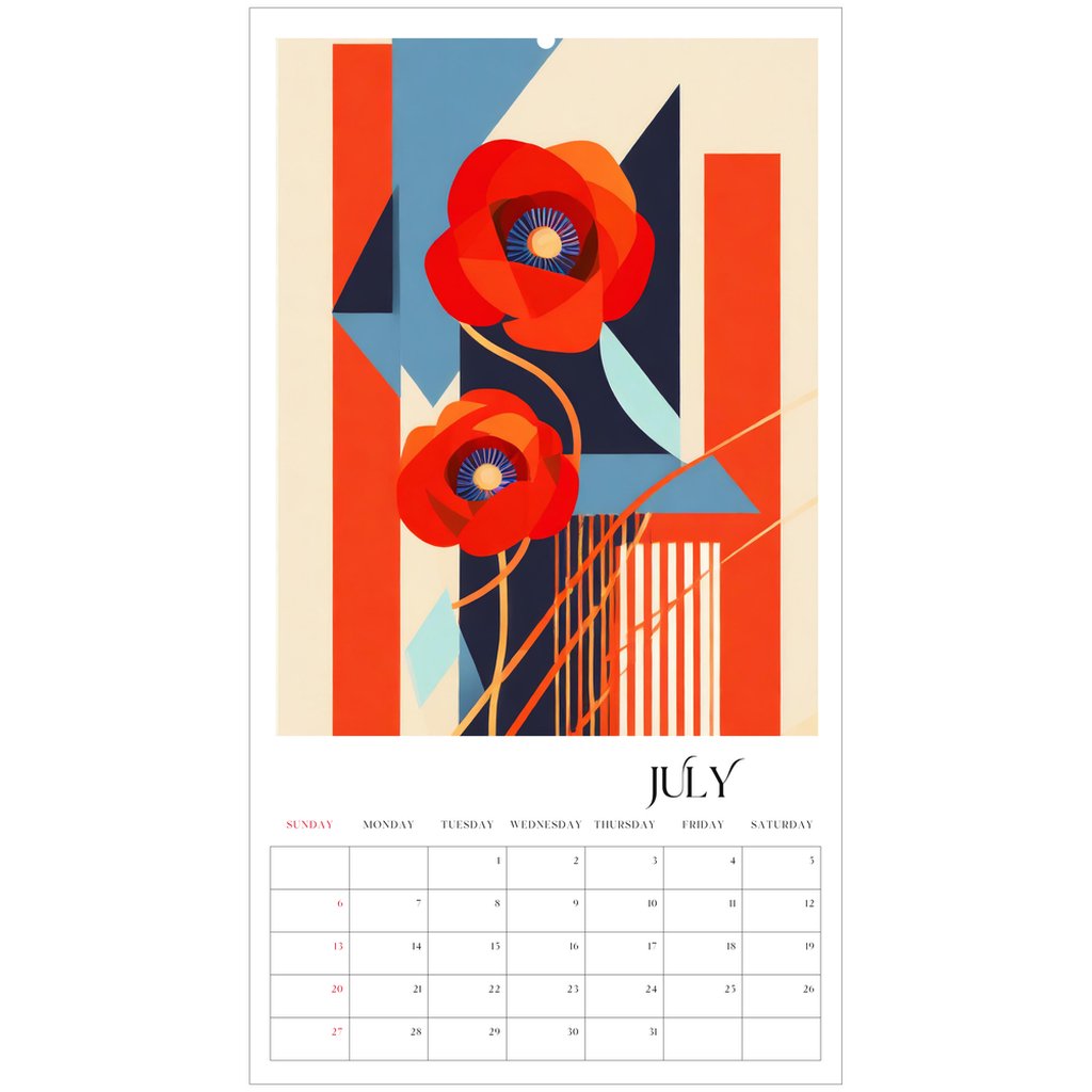 Pop Deco Red Poppies Art Deco 2025 Wall Calendar - POP DECO