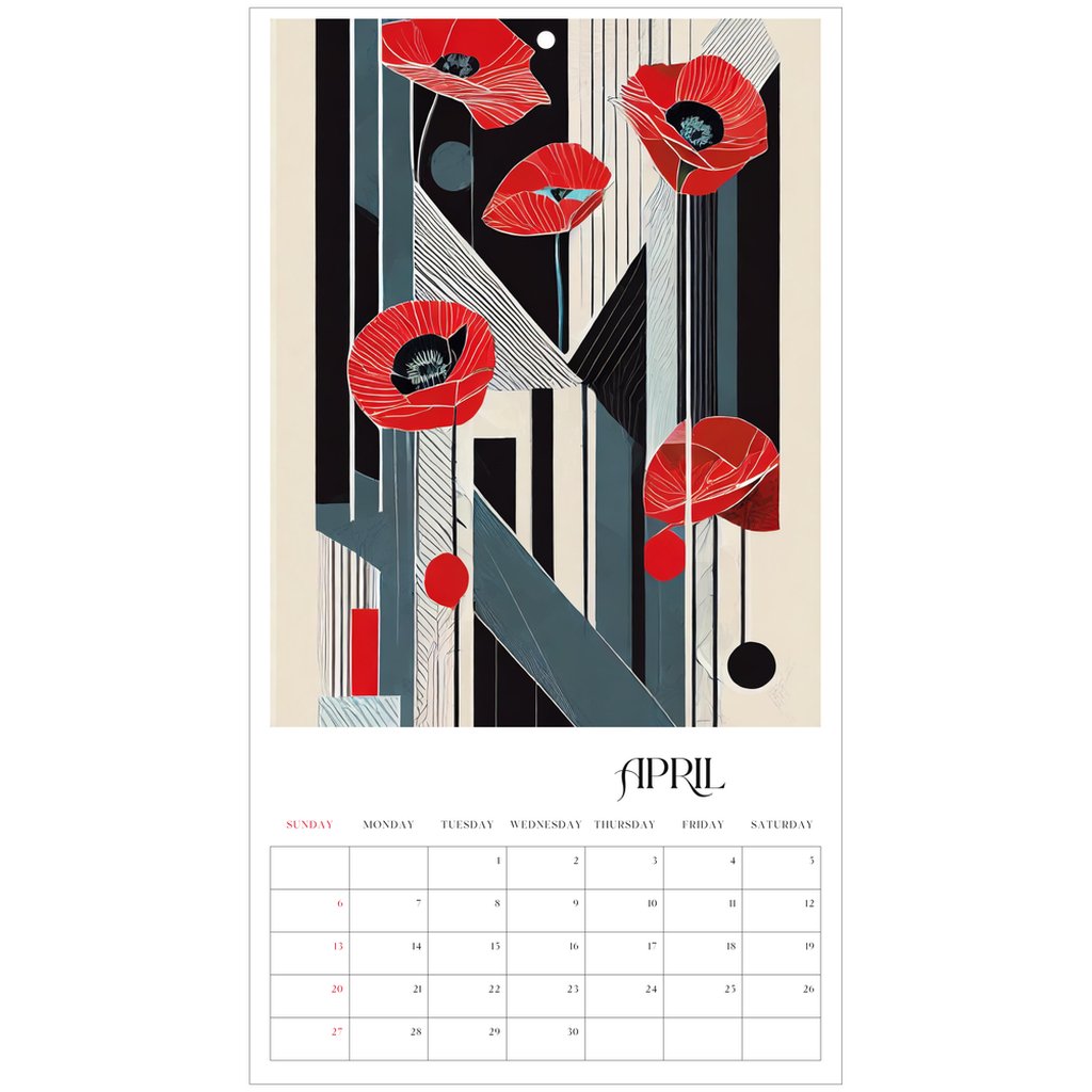 Pop Deco Red Poppies Art Deco 2025 Wall Calendar - POP DECO