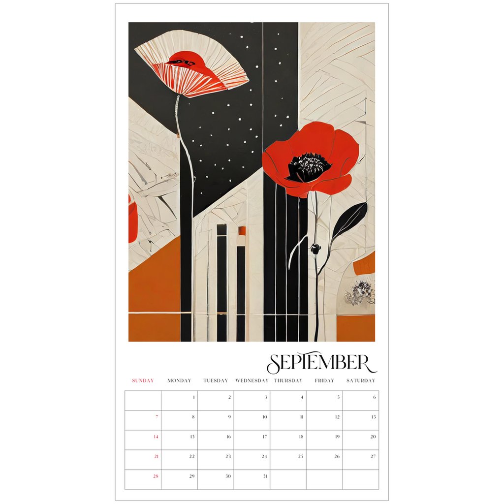 Pop Deco Red Poppies Art Deco 2025 Wall Calendar - POP DECO