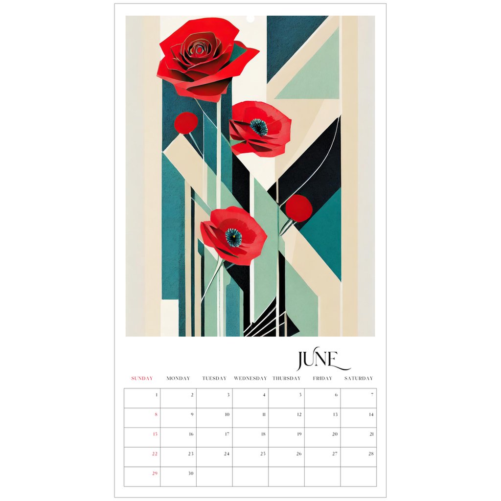 Pop Deco Red Poppies Art Deco 2025 Wall Calendar - POP DECO