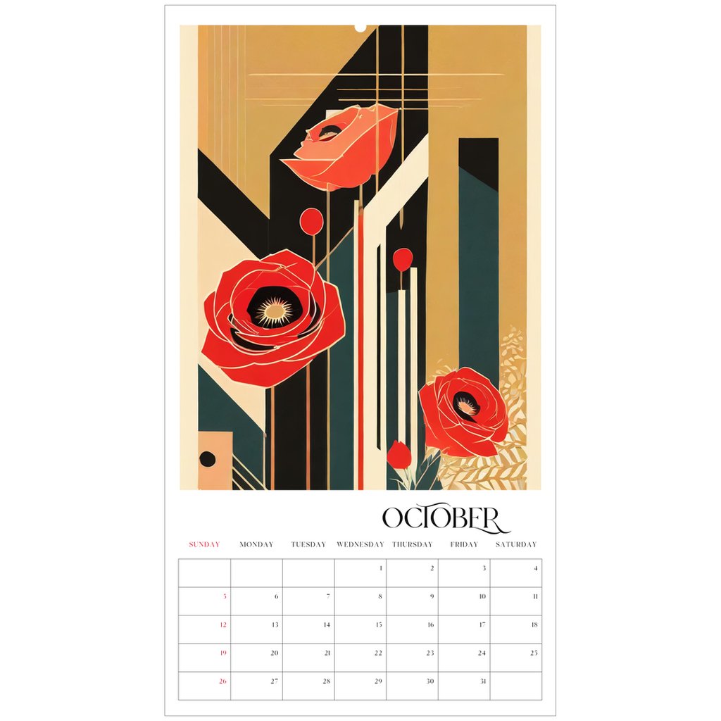 Pop Deco Red Poppies Art Deco 2025 Wall Calendar - POP DECO