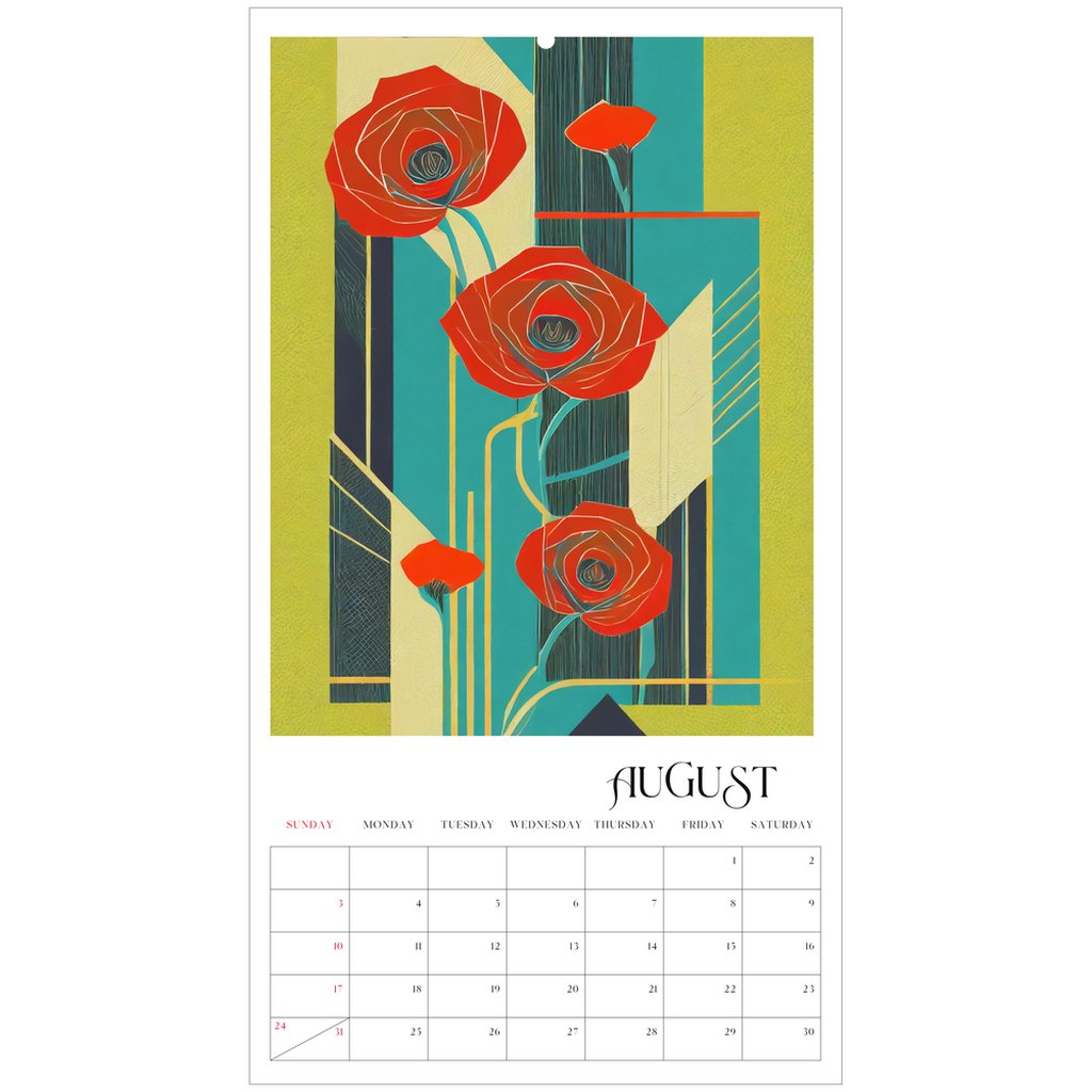 Pop Deco Red Poppies Art Deco 2025 Wall Calendar - POP DECO