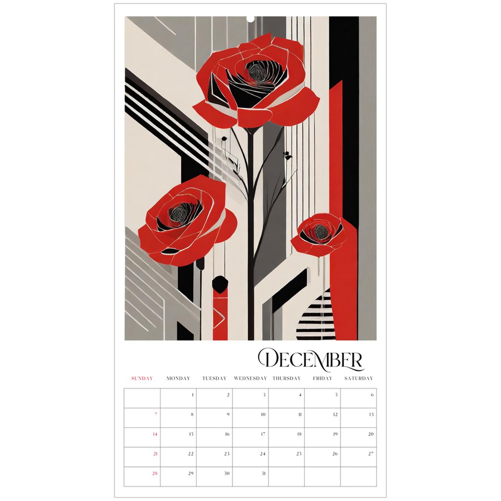 Pop Deco Red Poppies Art Deco 2025 Wall Calendar - POP DECO