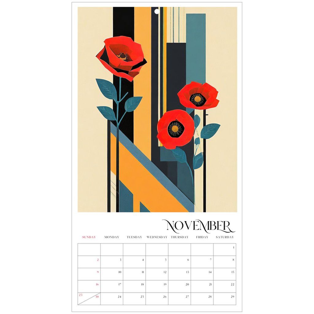 Pop Deco Red Poppies Art Deco 2025 Wall Calendar - POP DECO