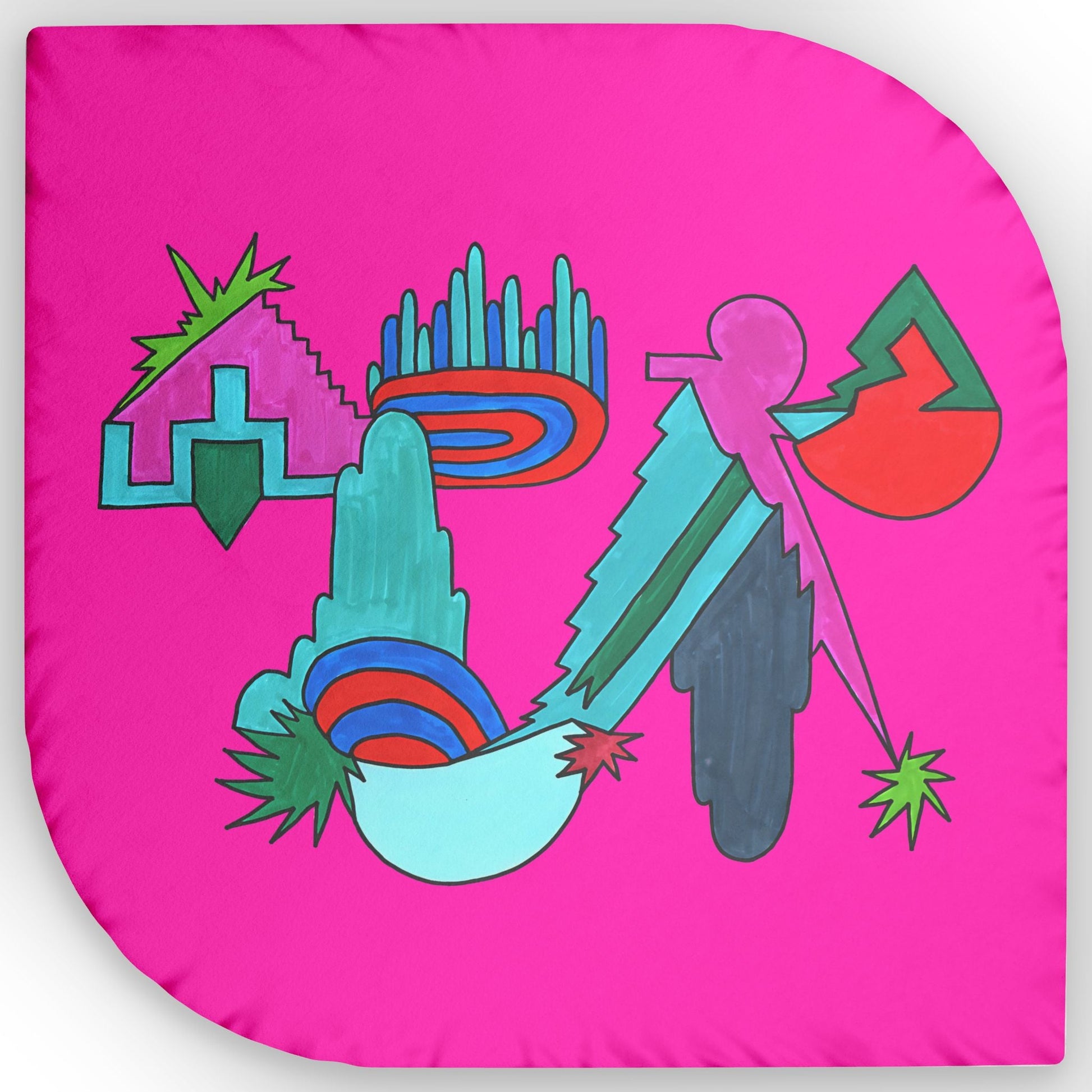 Pop Decoscape Hot Pink Maximalist Throw Pillow | Abstract Custom Shaped Pillow - POP DECO