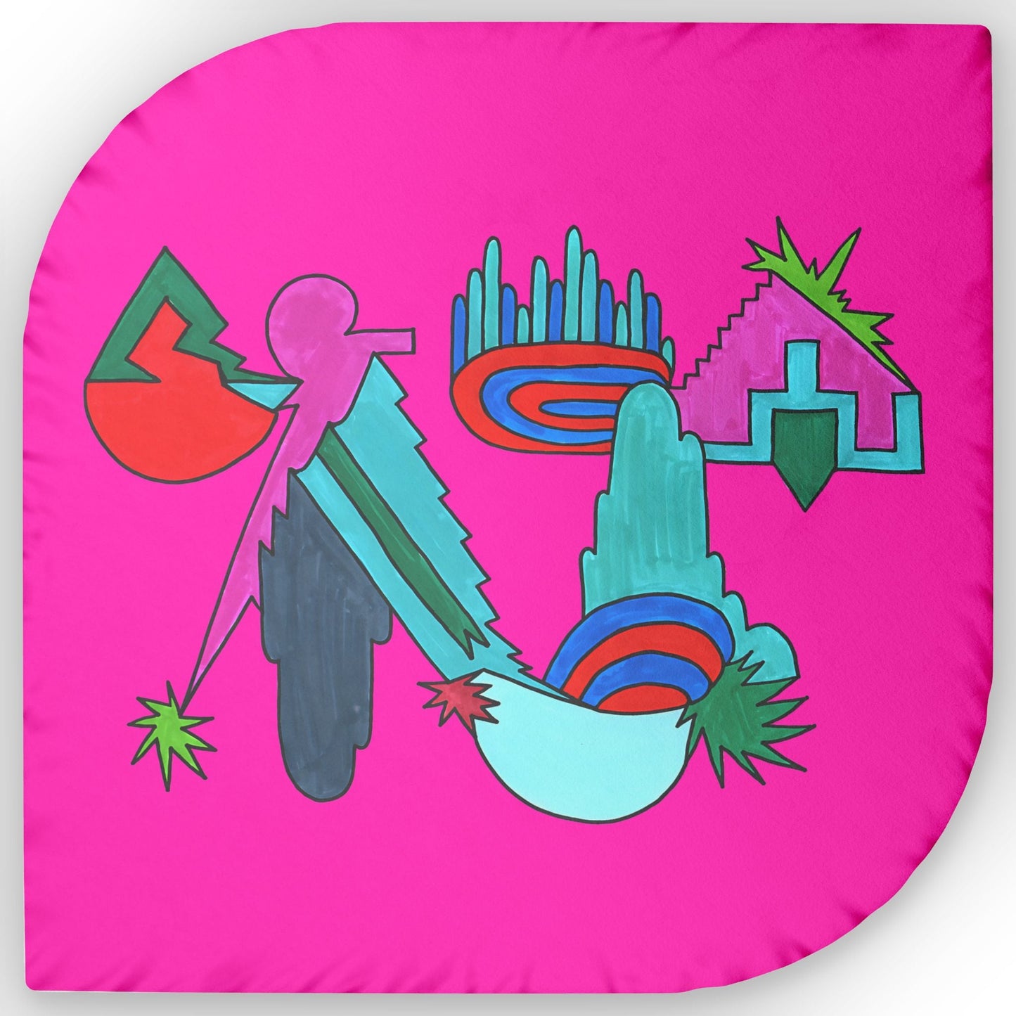 Pop Decoscape Hot Pink Maximalist Throw Pillow | Abstract Custom Shaped Pillow - POP DECO