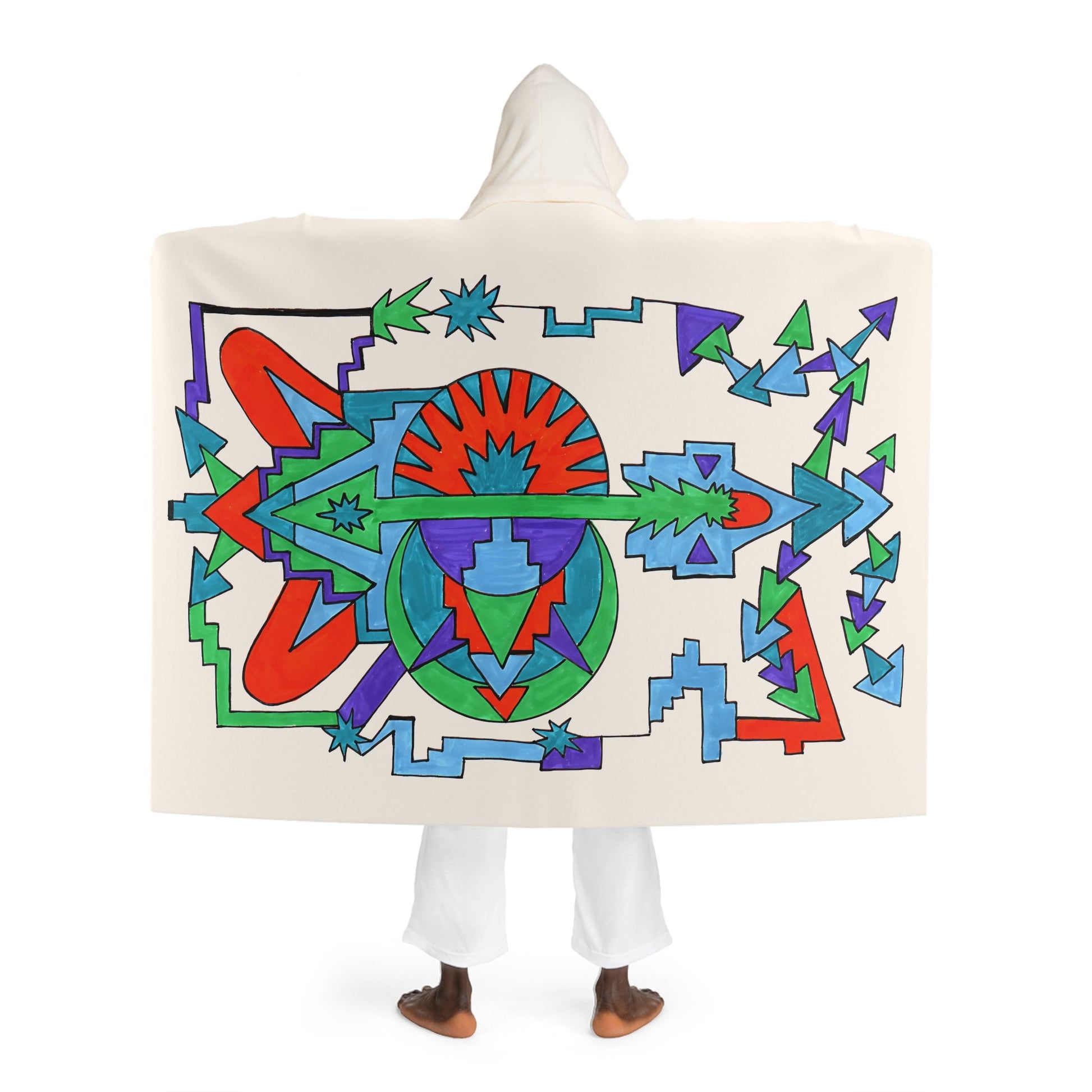 Pop Decoscape Illustration Hooded Sherpa Fleece Blanket | Abstract Geometric Christmas Blanket - POP DECO