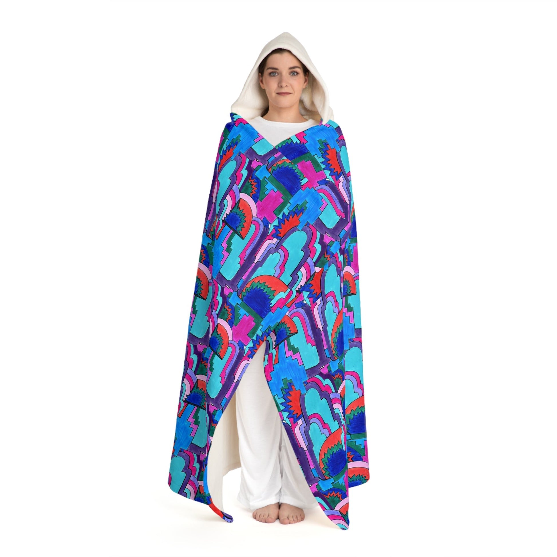 Pop Decoscape Maximalist Abstract Geometric Art Hooded Sherpa Fleece Blanket - POP DECO