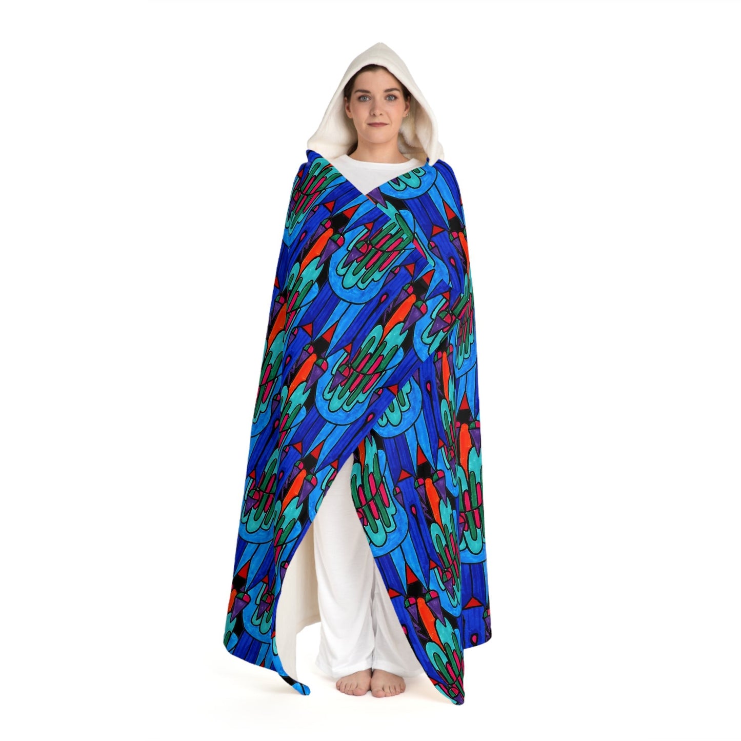 Pop Decoscape Maximalist Abstract Geometric Art Hooded Sherpa Fleece Blanket - POP DECO