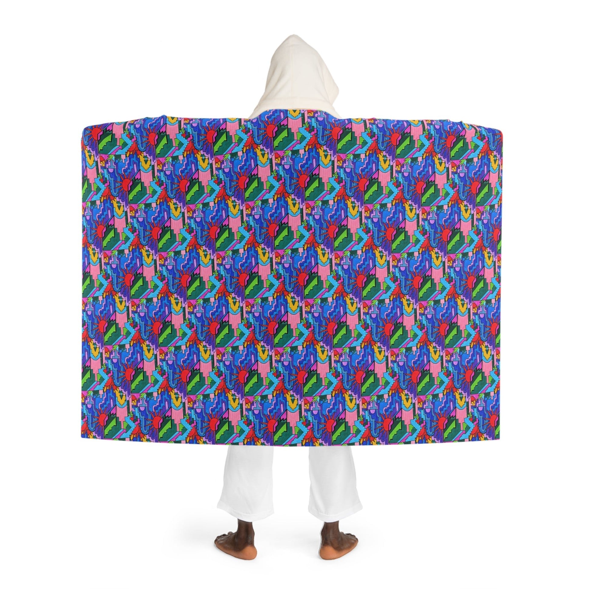 Pop Decoscape Maximalist Abstract Geometric Hooded Sherpa Fleece Blanket - POP DECO