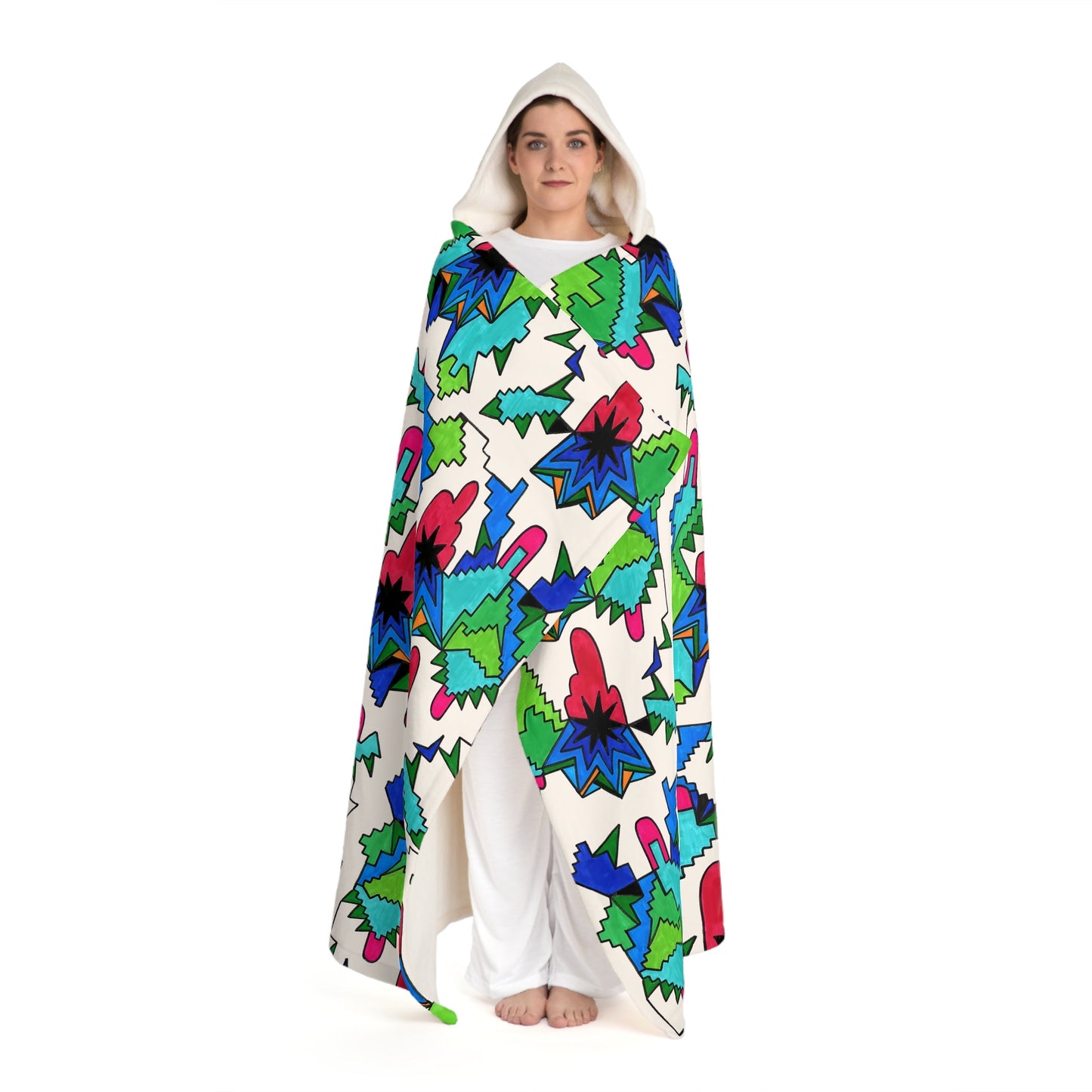 Pop Decoscape Maximalist Abstract Geometric Hooded Sherpa Fleece Blanket - POP DECO