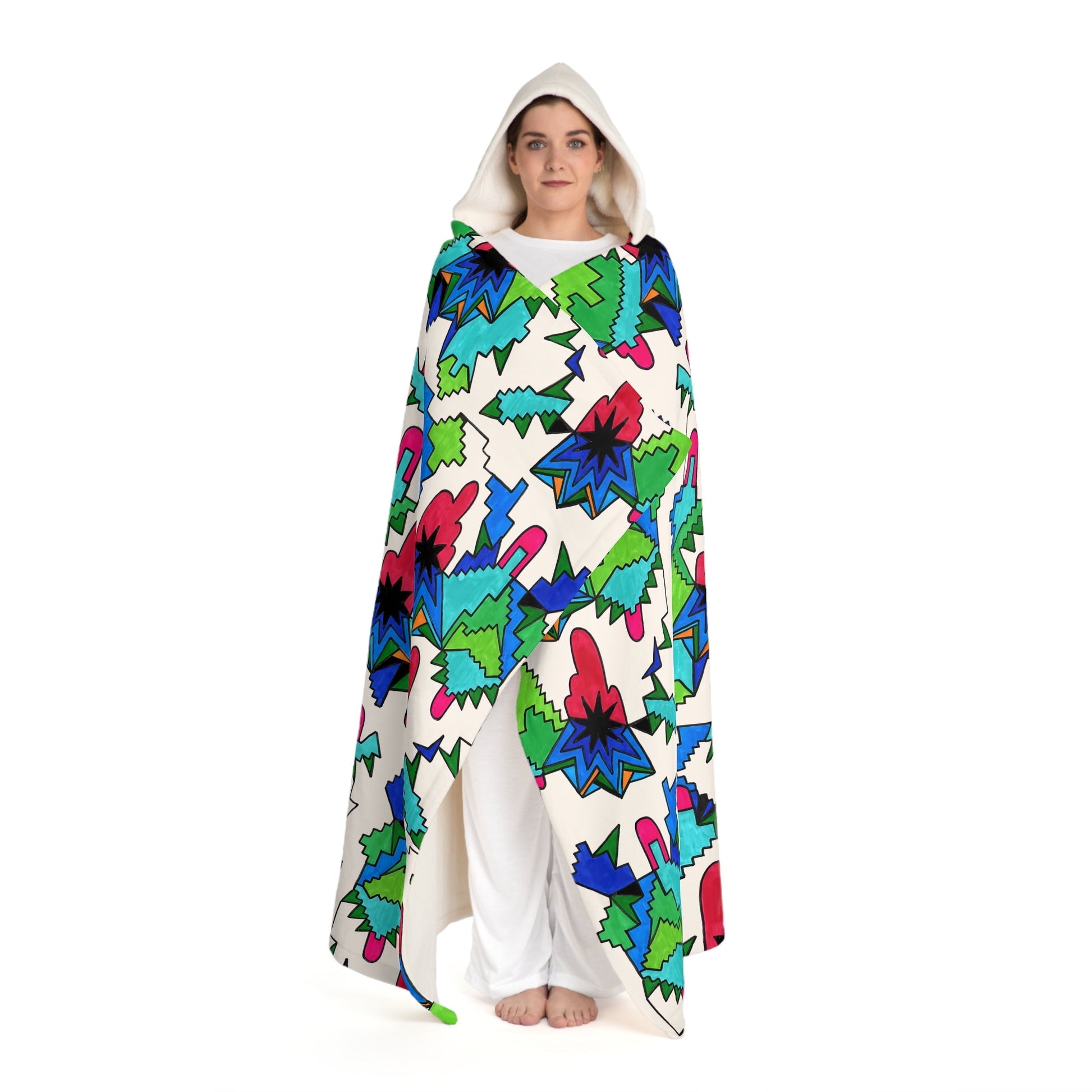 Pop Decoscape Maximalist Abstract Geometric Hooded Sherpa Fleece Blanket - POP DECO