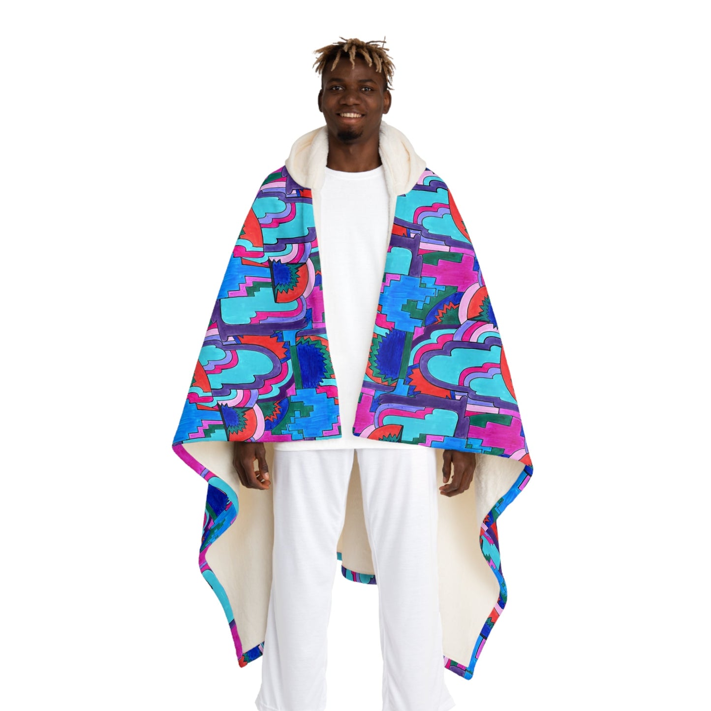 Pop Decoscape Maximalist Abstract Geometric Hooded Sherpa Fleece Blanket - POP DECO