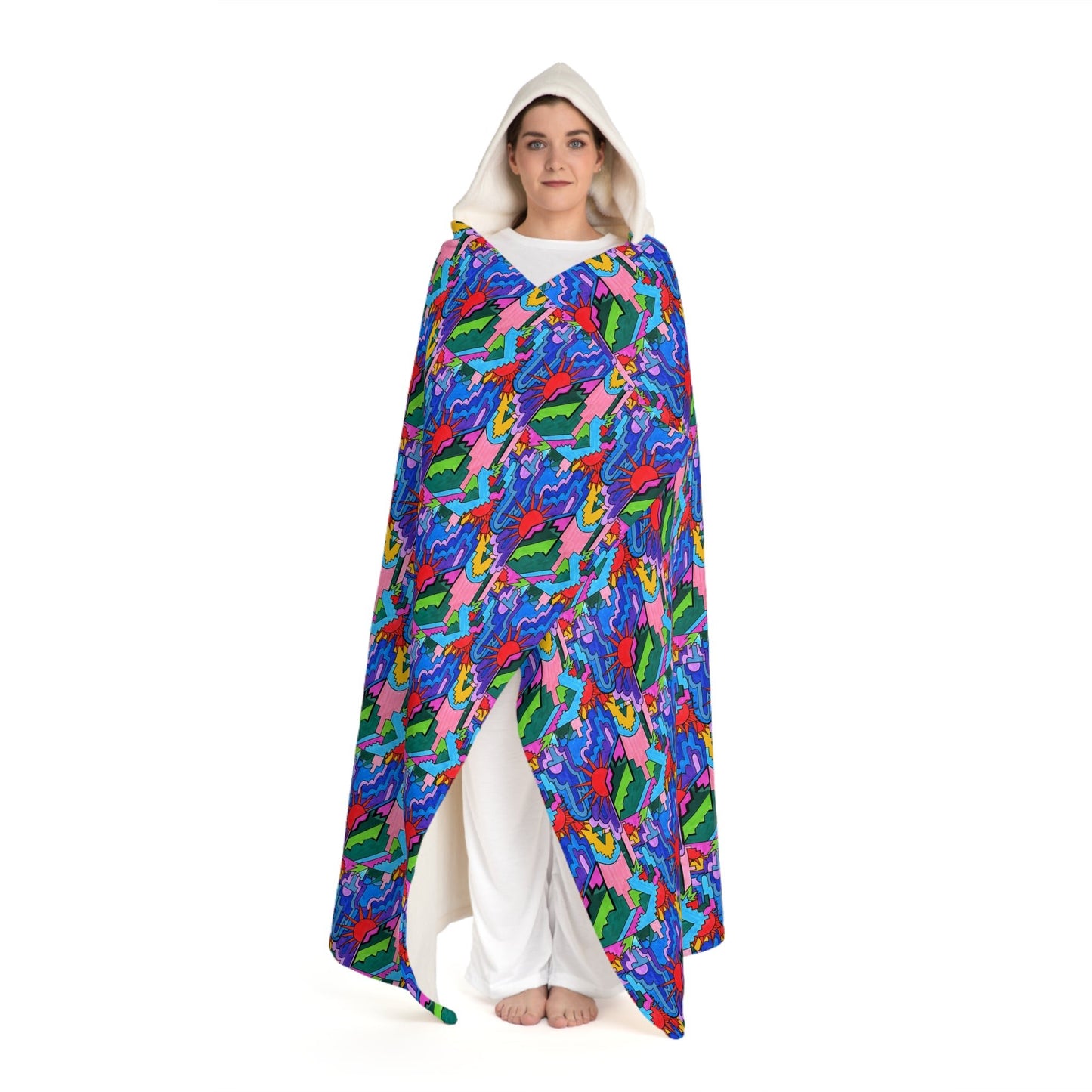 Pop Decoscape Maximalist Abstract Geometric Hooded Sherpa Fleece Blanket - POP DECO