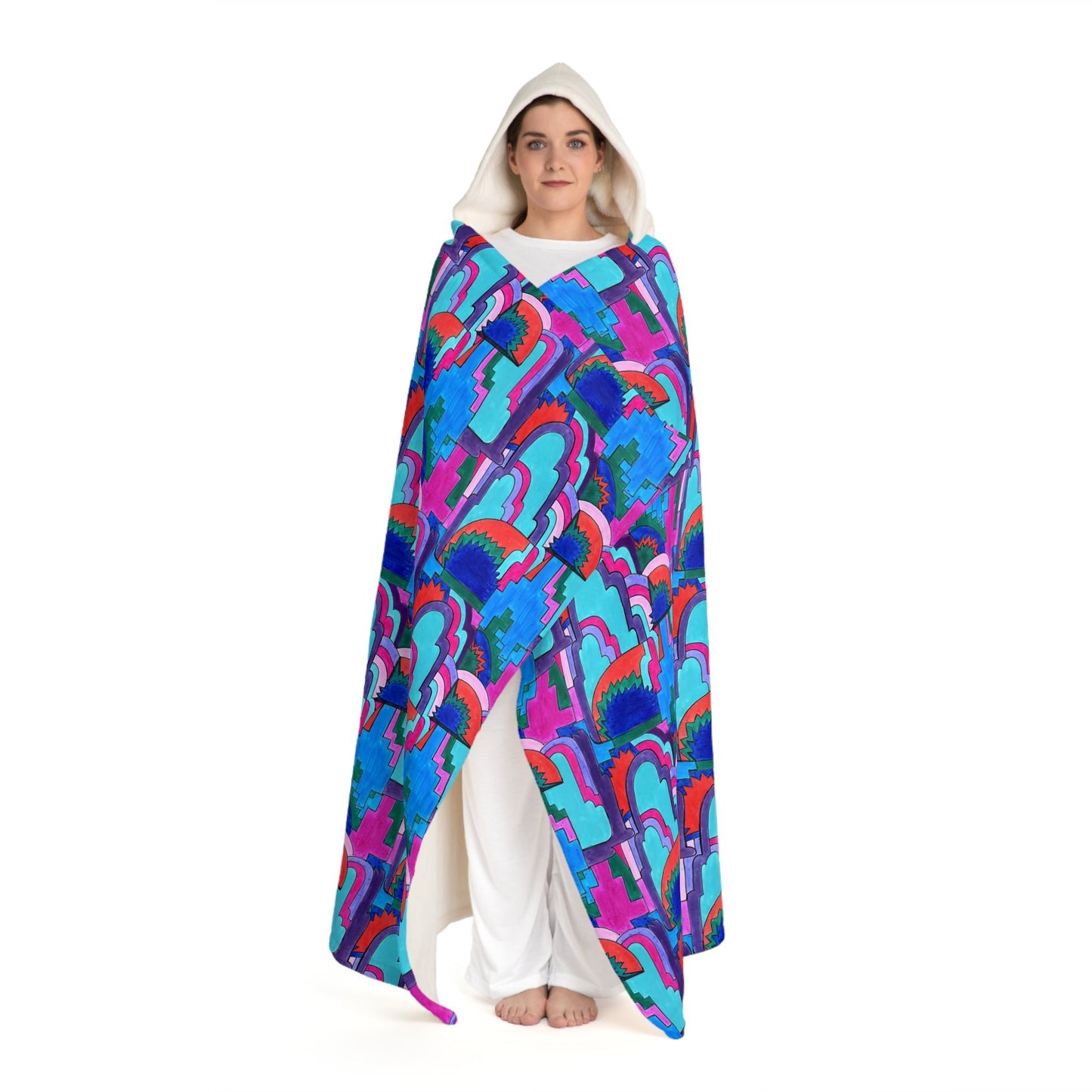 Pop Decoscape Maximalist Abstract Geometric Hooded Sherpa Fleece Blanket - POP DECO