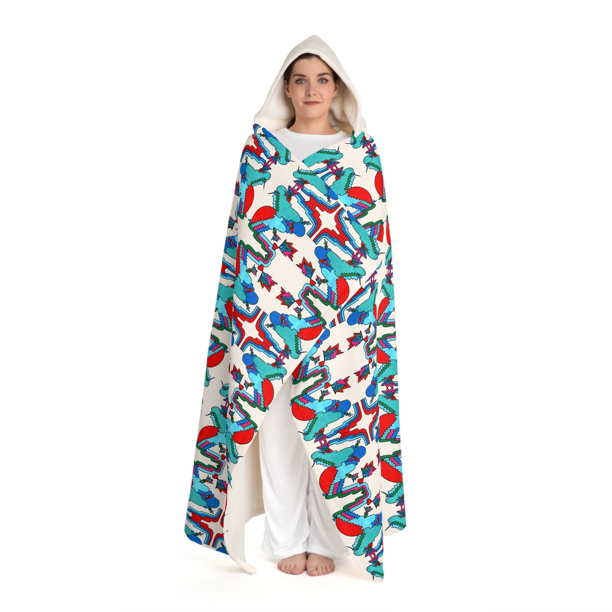 Pop Decoscape Maximalist Drawing Abstract Geometric Hooded Sherpa Fleece Blanket - POP DECO