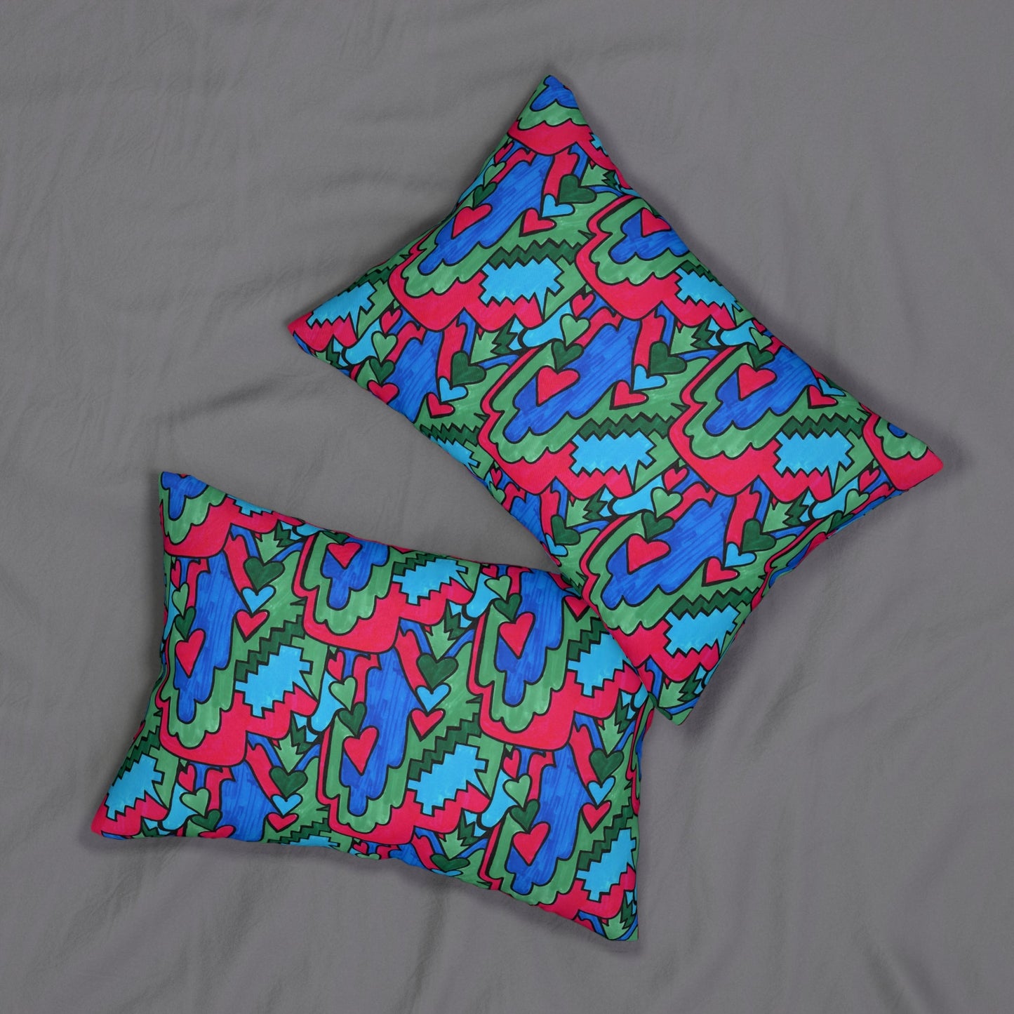 Pop Decoscape Open Heart Drawing Lumbar Pillow | Abstract Maximalist Heart Pattern Rectangular Cushion - POP DECO