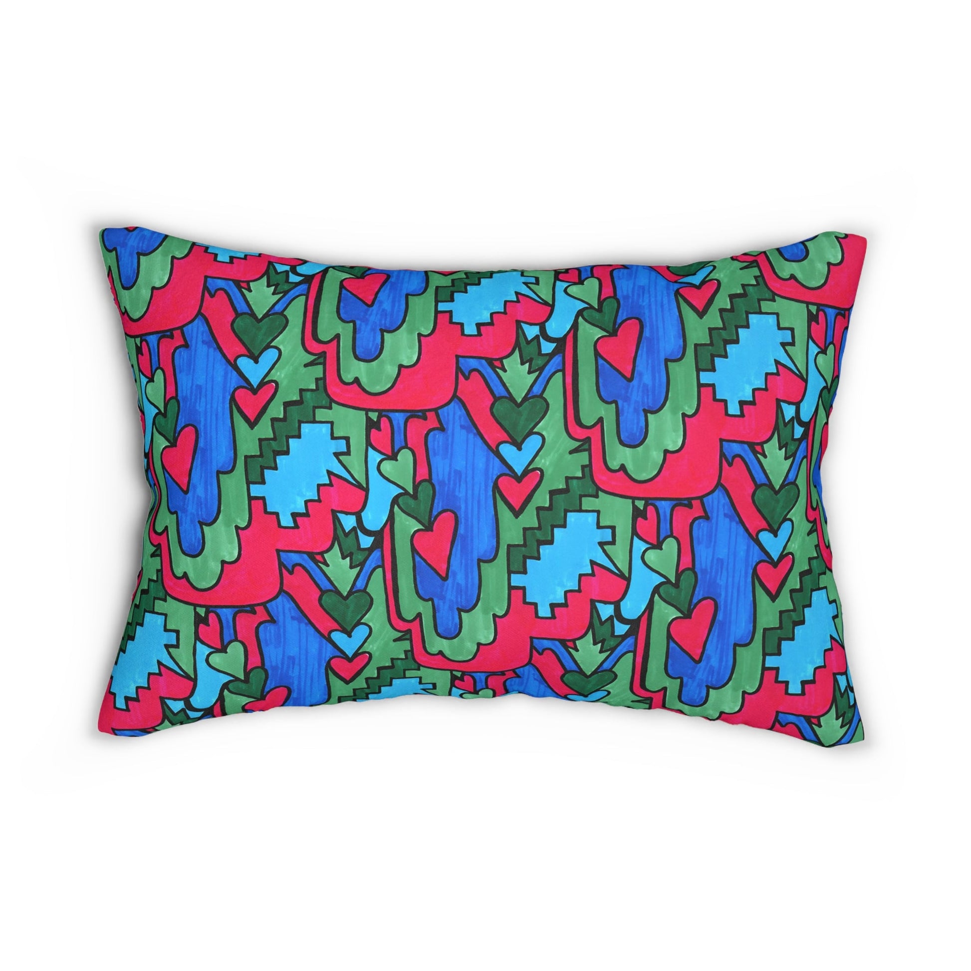 Pop Decoscape Open Heart Drawing Lumbar Pillow | Abstract Maximalist Heart Pattern Rectangular Cushion - POP DECO