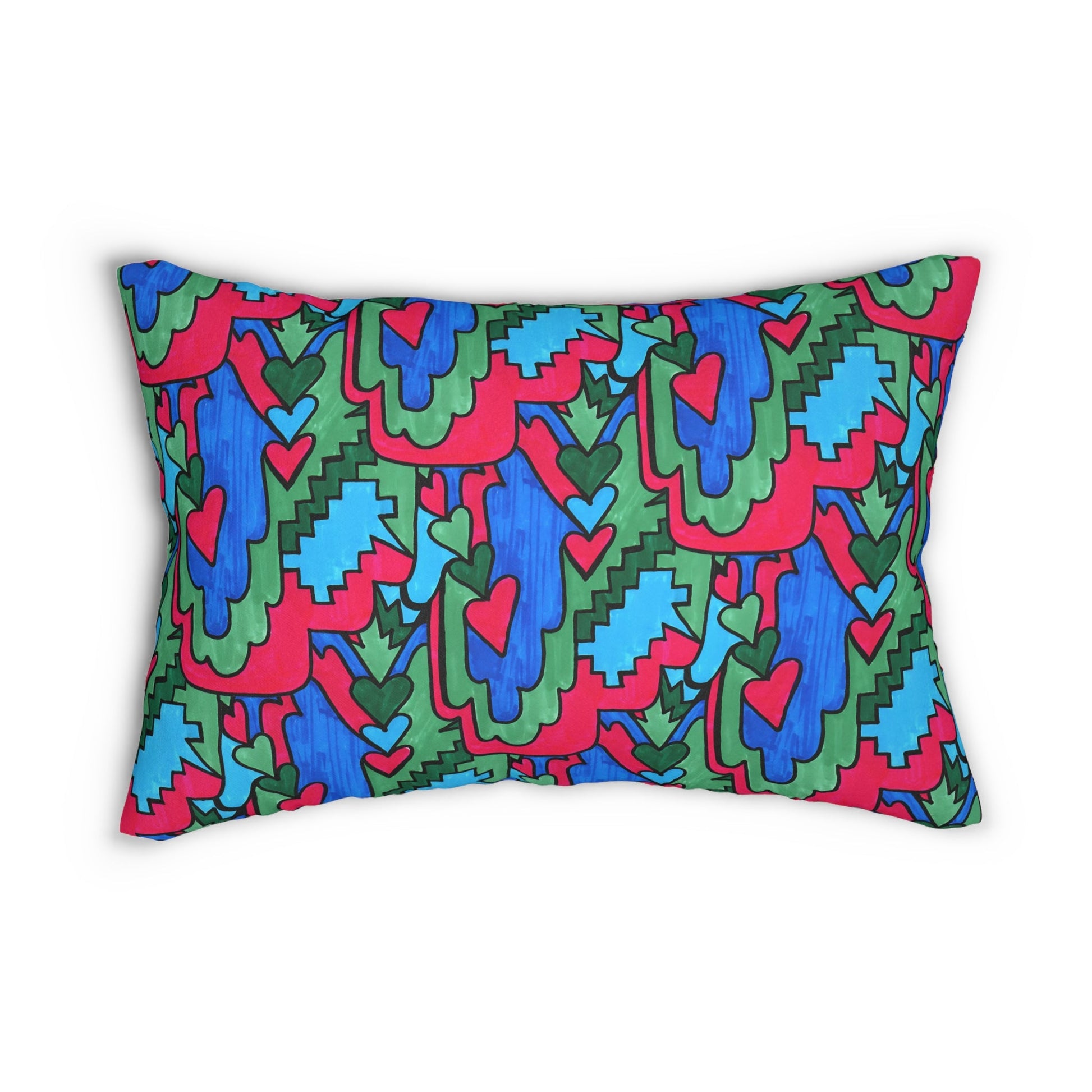 Pop Decoscape Open Heart Drawing Lumbar Pillow | Abstract Maximalist Heart Pattern Rectangular Cushion - POP DECO