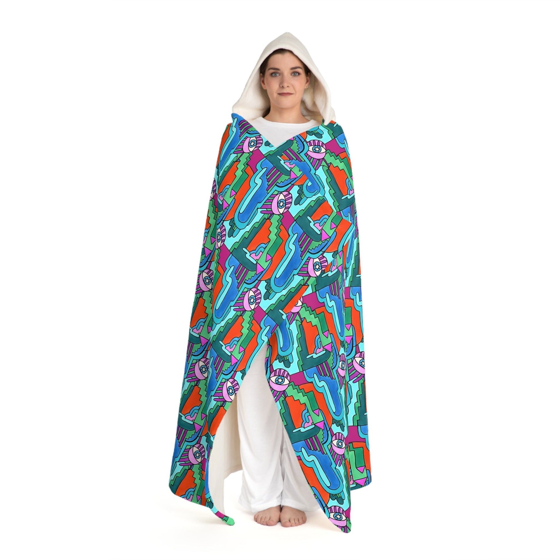 Pop Decoscape Wild Eye Hooded Sherpa Fleece Blanket | Cozy Maximalist Wearable Blanket - POP DECO