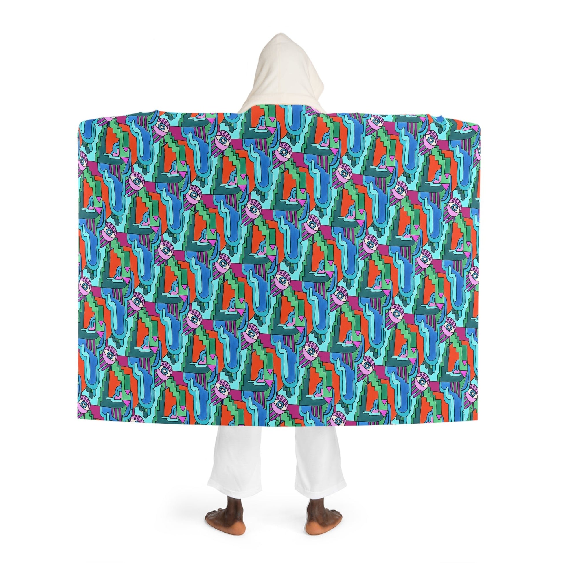 Pop Decoscape Wild Eye Hooded Sherpa Fleece Blanket | Cozy Maximalist Wearable Blanket - POP DECO